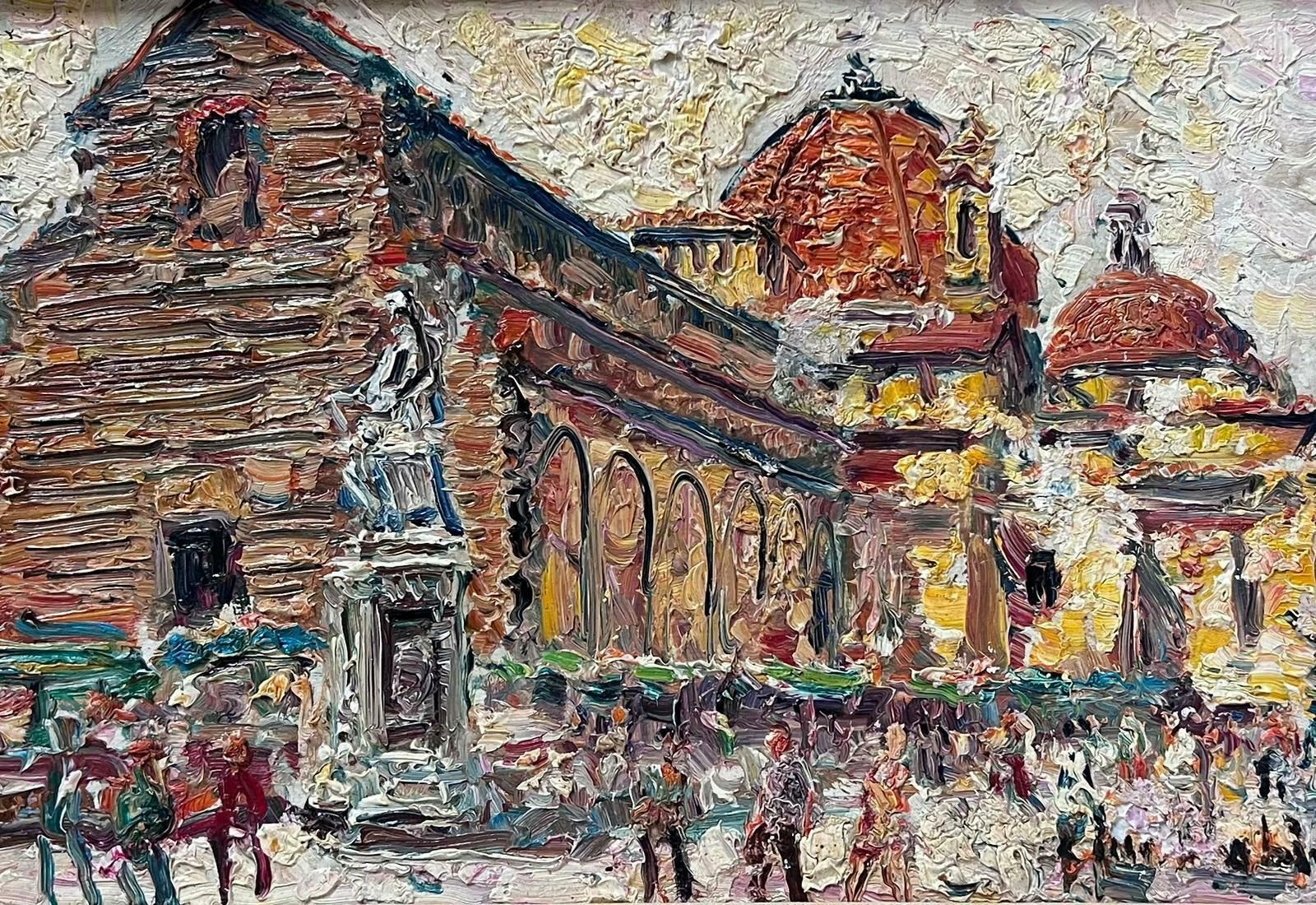 French Schoolvery Thickly Painted French Mid Century Oil Painting Busy European City Figures