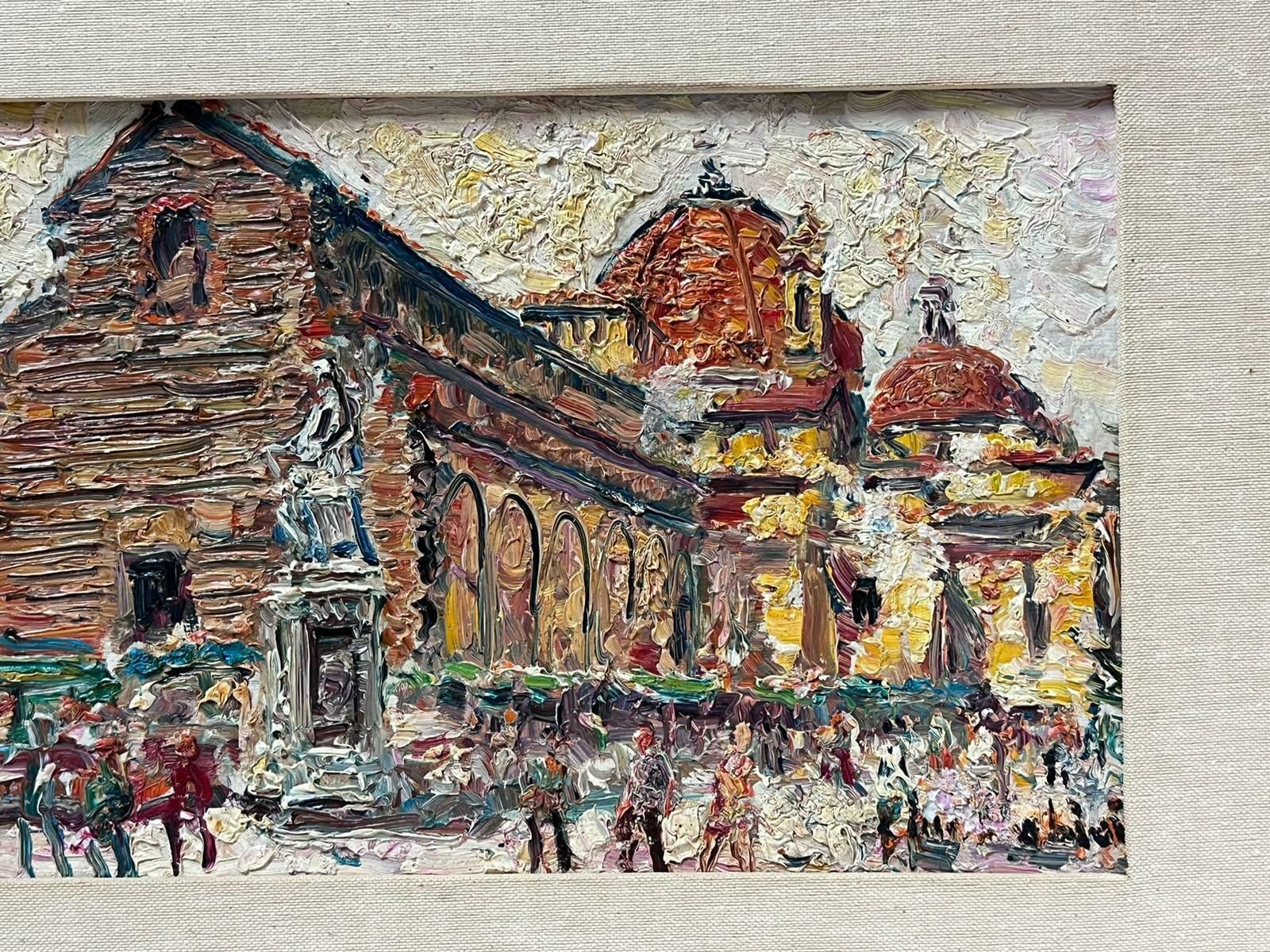 French Schoolvery Thickly Painted French Mid Century Oil Painting Busy European City Figures photo 1026.0