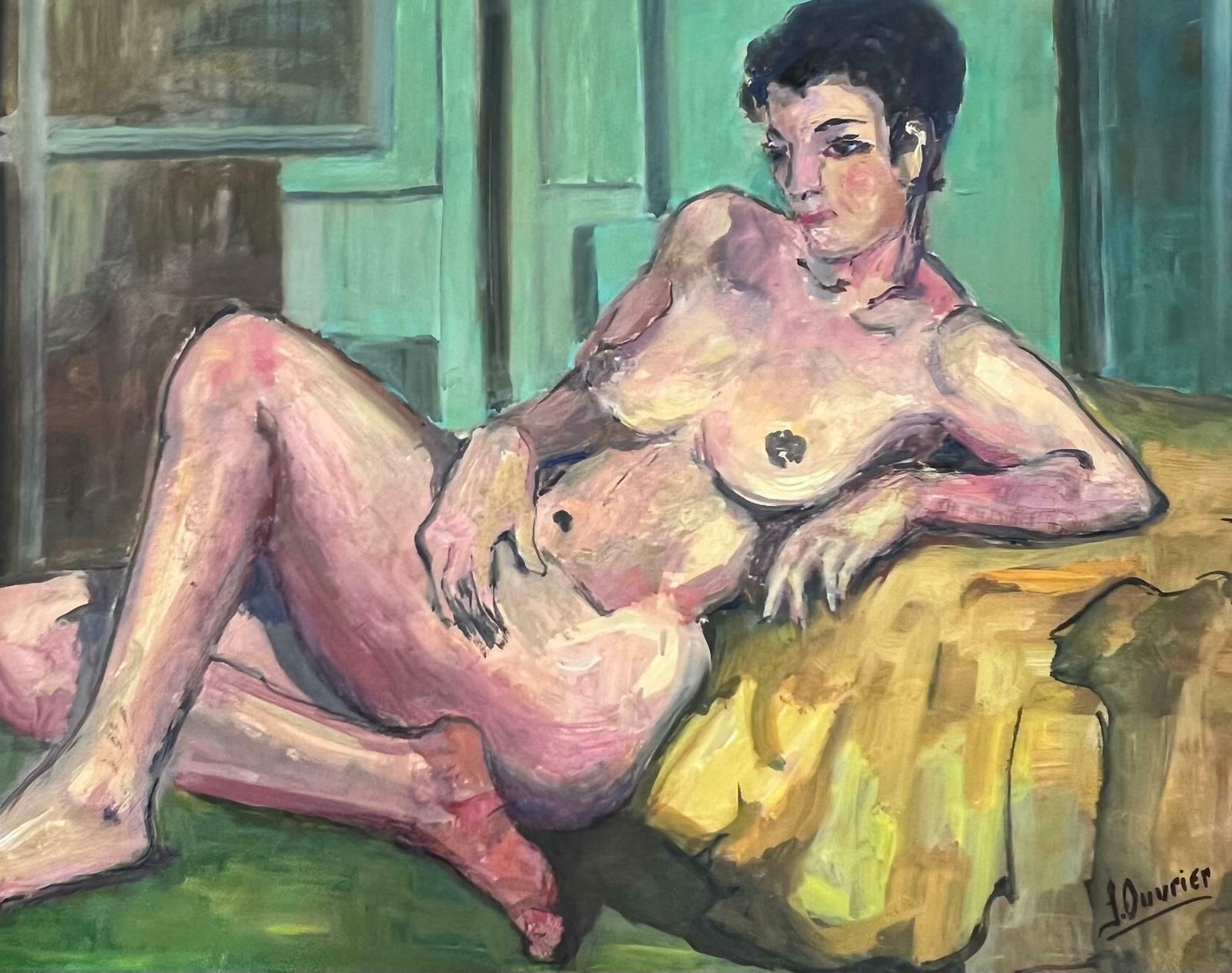 French Modernistreclining Nude Lady Model 1970's French Modernist Painting Provence Collection1970's photo furniture
