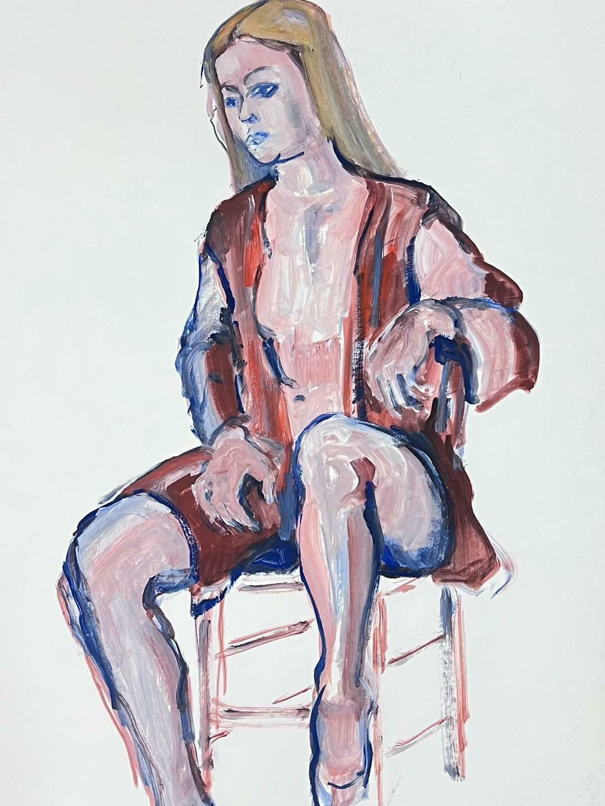 French Modernistposed Lady Model On Chair 1970's French Modernist Painting Provence Collection1970's photo furniture