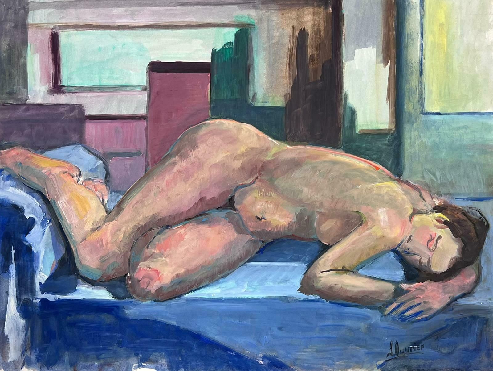 French Modernistreclining Nude Lady Model 1970's French Modernist Painting Provence Collection1970's