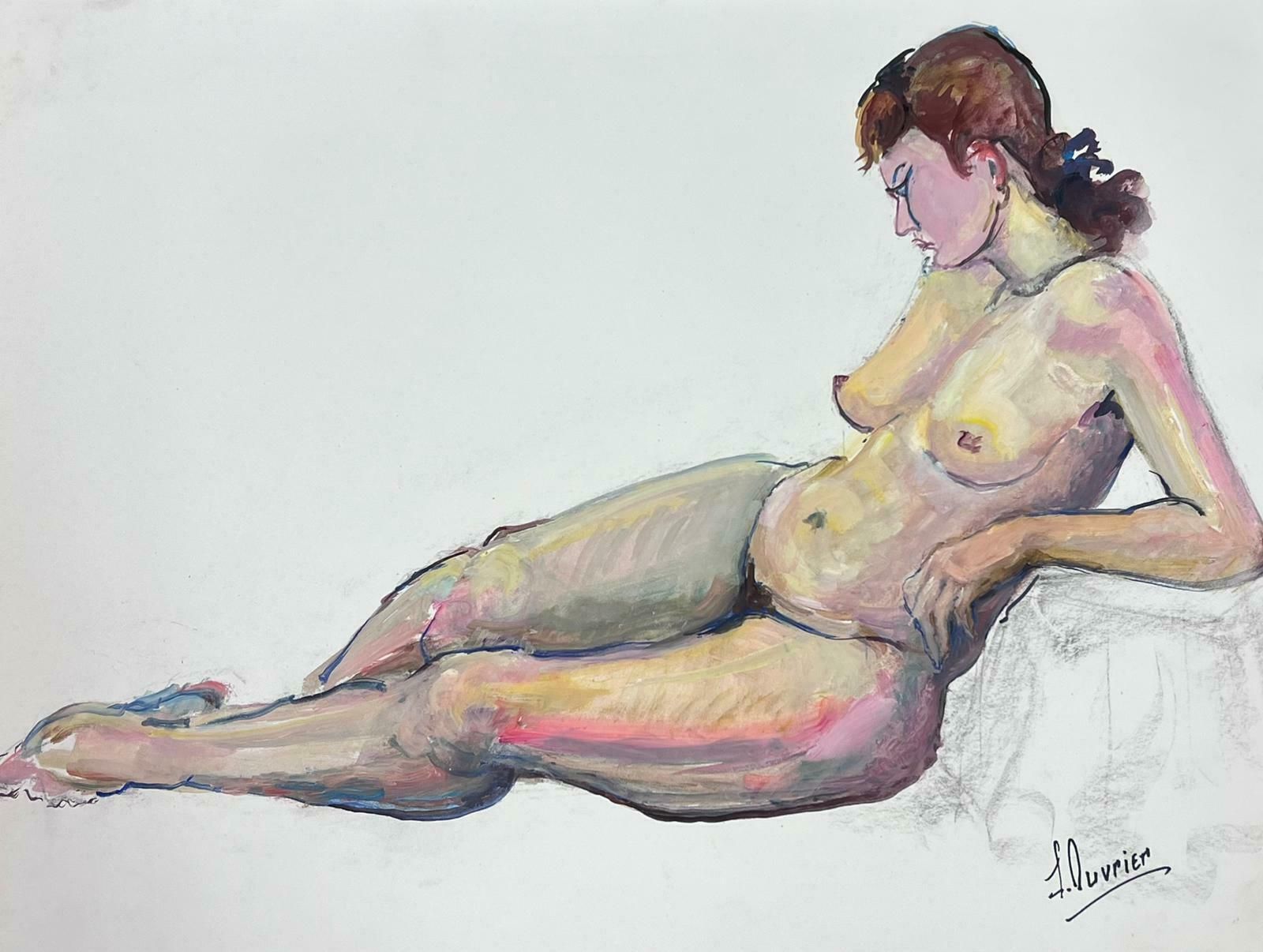 French Modernistreclining Nude Lady Model 1970's French Modernist Painting Provence Collection1970's
