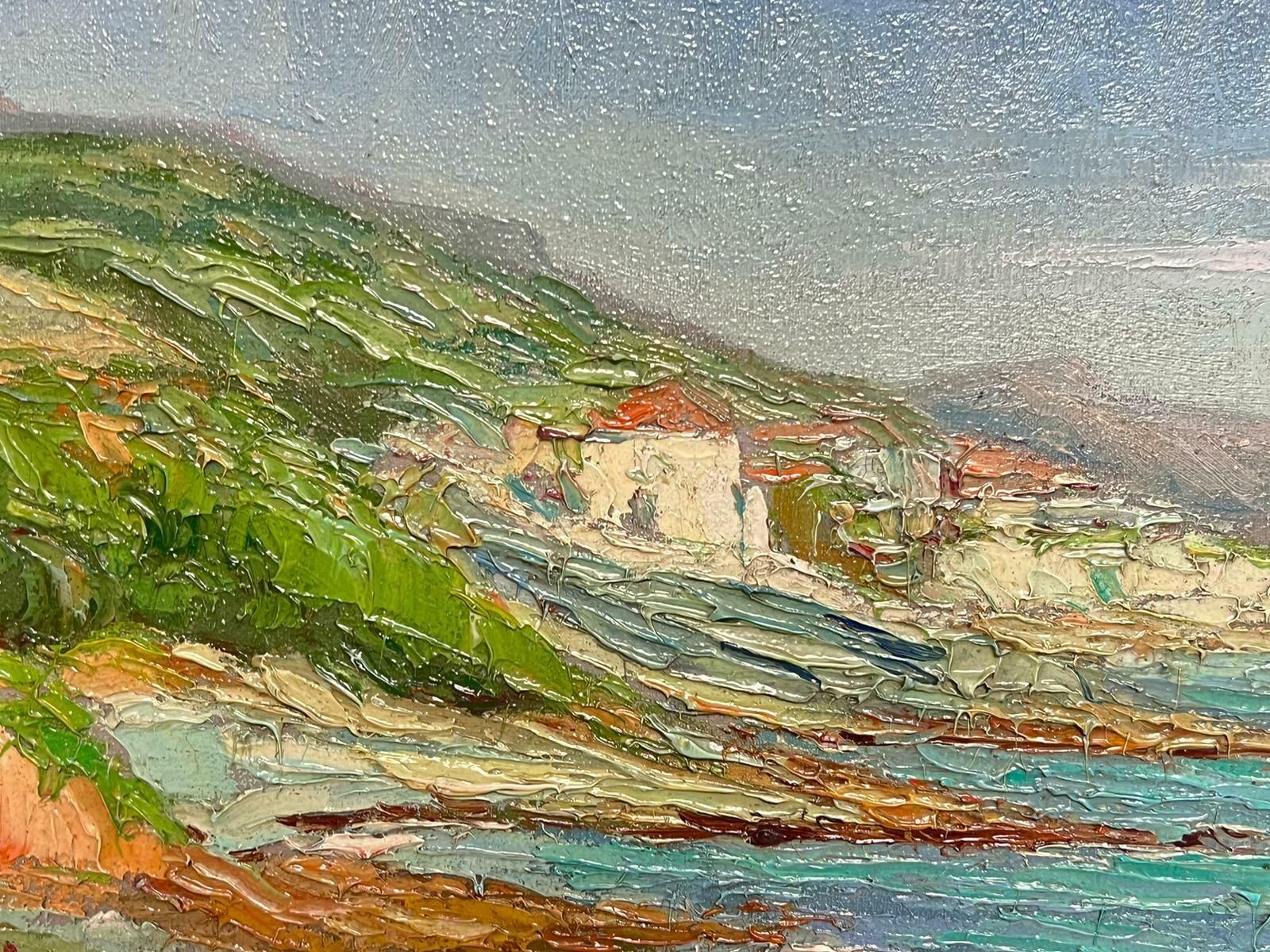 1900's Italianthe Italian Coastline Turquoise Sea Signed Antique Impressionist Oil Painting photo for sale