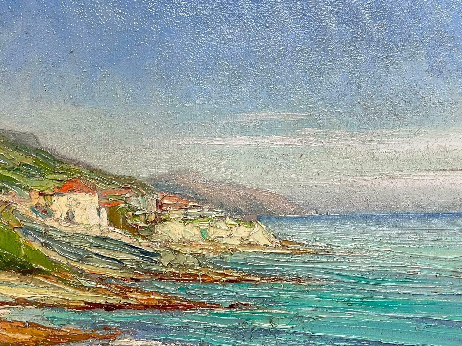 1900's Italianthe Italian Coastline Turquoise Sea Signed Antique Impressionist Oil Painting photo Art