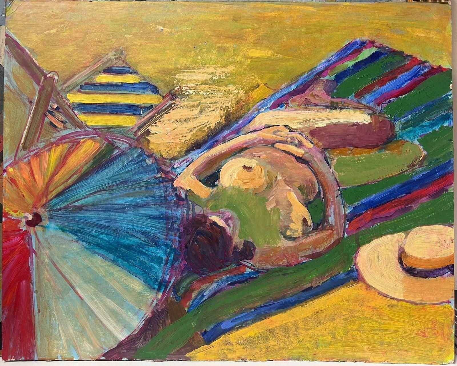 Helen Greenfieldnude Lady Sunbathing On Beach British Modernist 20th Century Oil Painting photo for sale