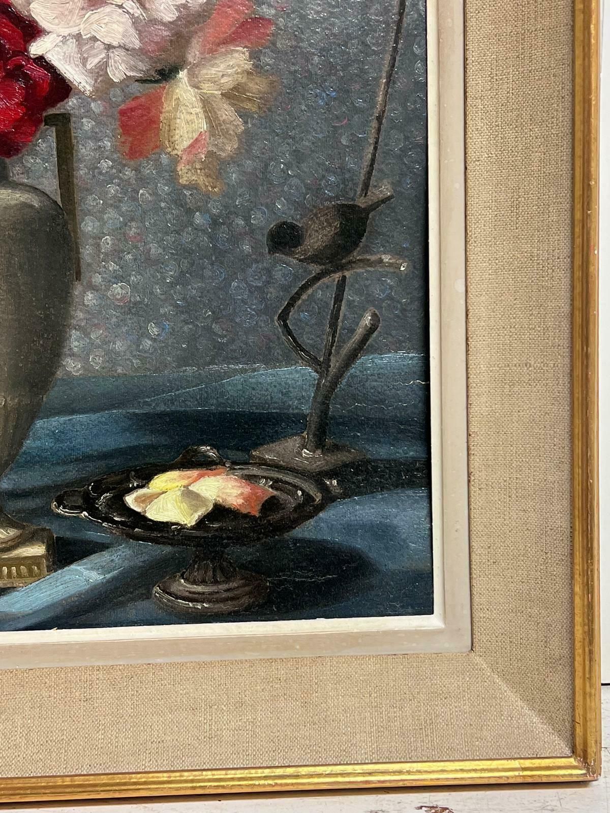 1950's French Flowers In Vase 1950's French Signed Oil Painting Interior Room Scene Framed1950's photo 975.0