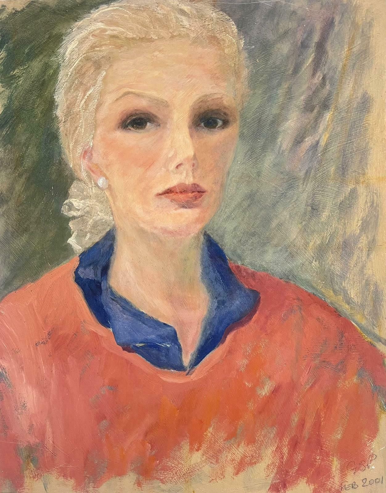 Geza Somerset Paddoncontemporary British Modernist Oil Painting Portrait Of Woman In Pink2001 photo Art