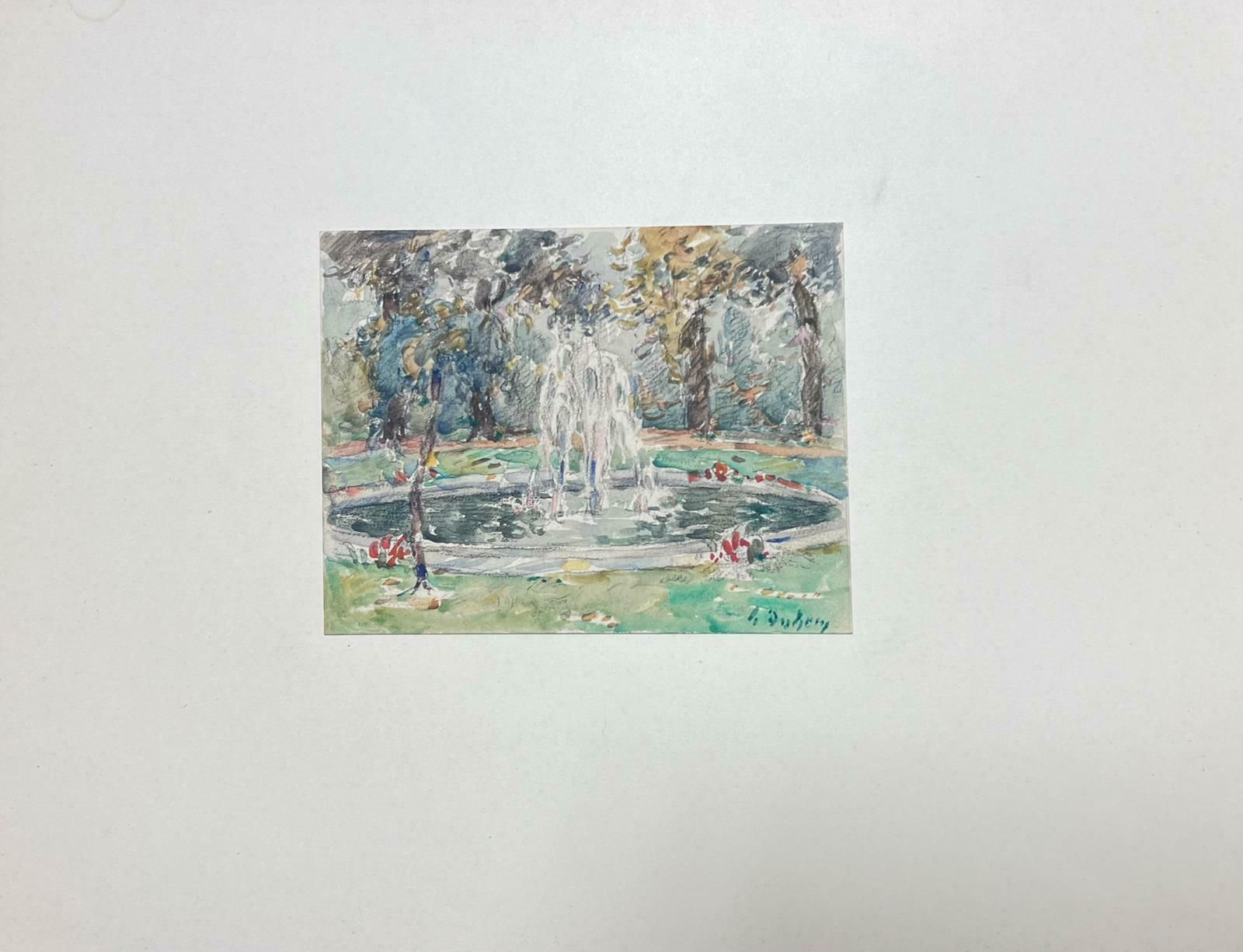 Henri Aime Duhemfine Antique French Impressionist Painting Park Pond With Fountain photo furniture