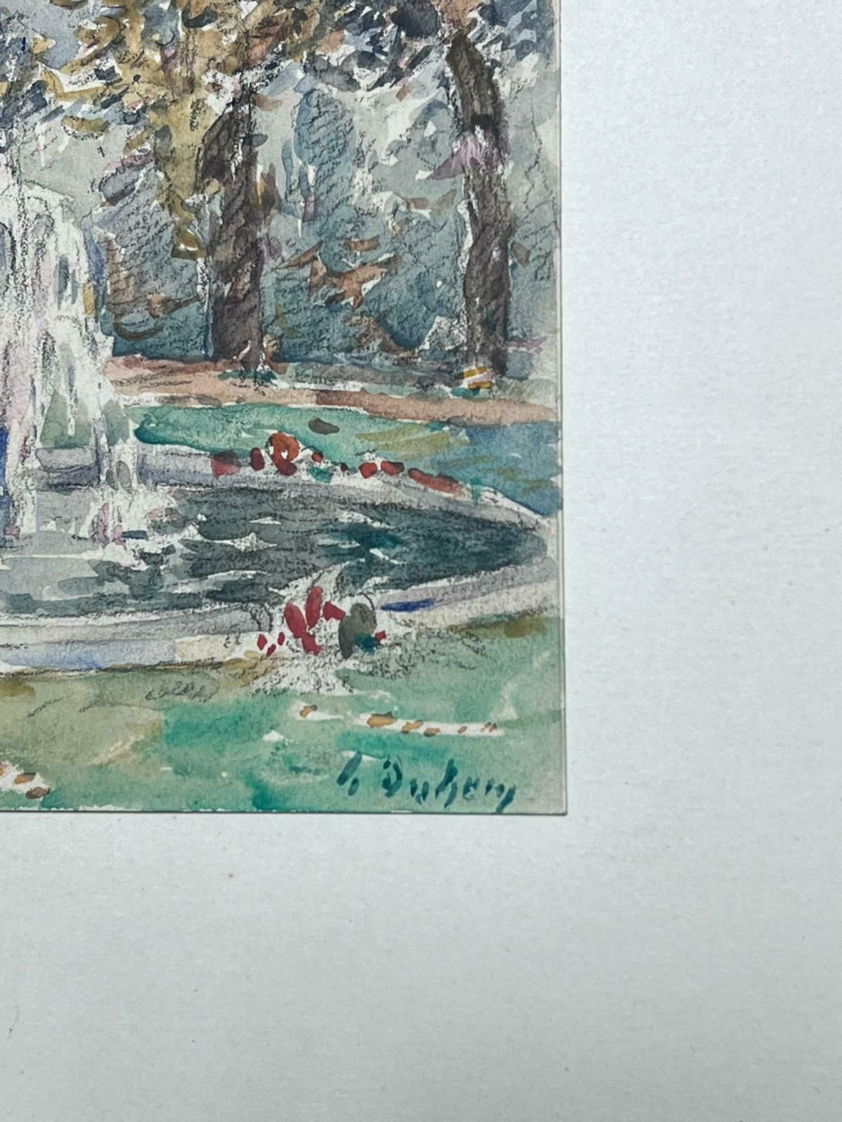 Henri Aime Duhemfine Antique French Impressionist Painting Park Pond With Fountain photo for sale