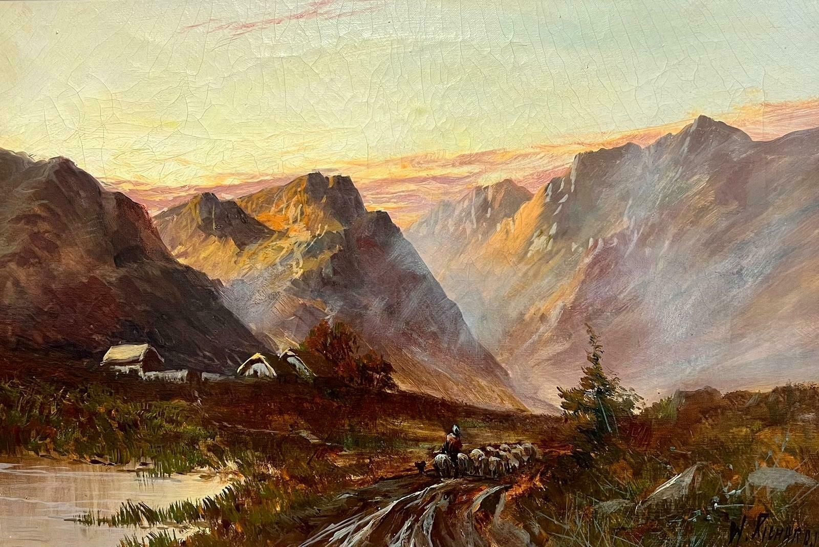 Francis E. Jamiesonantique Scottish Highlands Oil Sheep In Sunset Dramatic Scotland Glen Valley