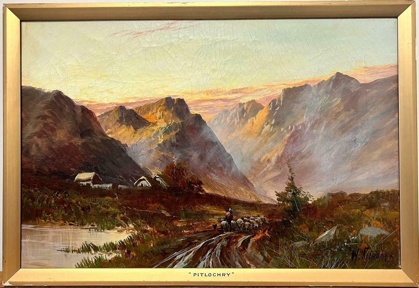 Francis E. Jamiesonantique Scottish Highlands Oil Sheep In Sunset Dramatic Scotland Glen Valley photo furniture