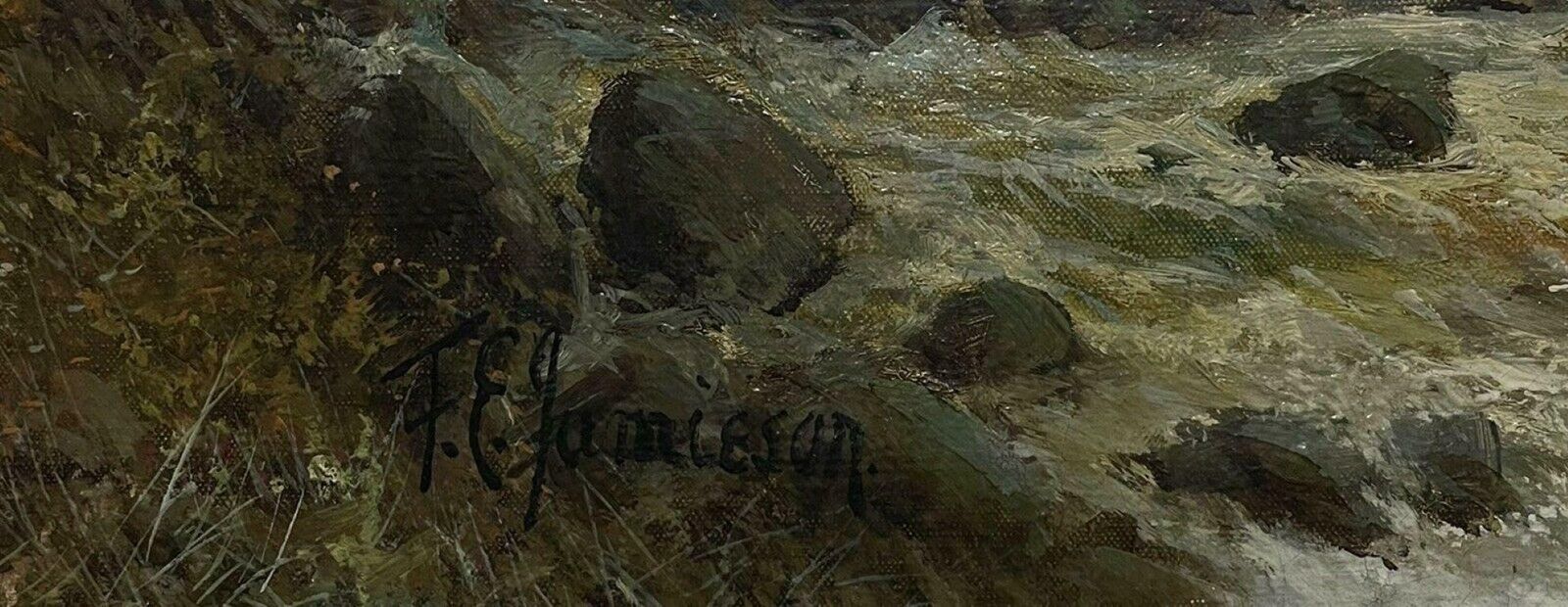 Francis E. Jamiesonantique Scottish Highlands Oil Painting Summer River Landscape, Signed photo Art