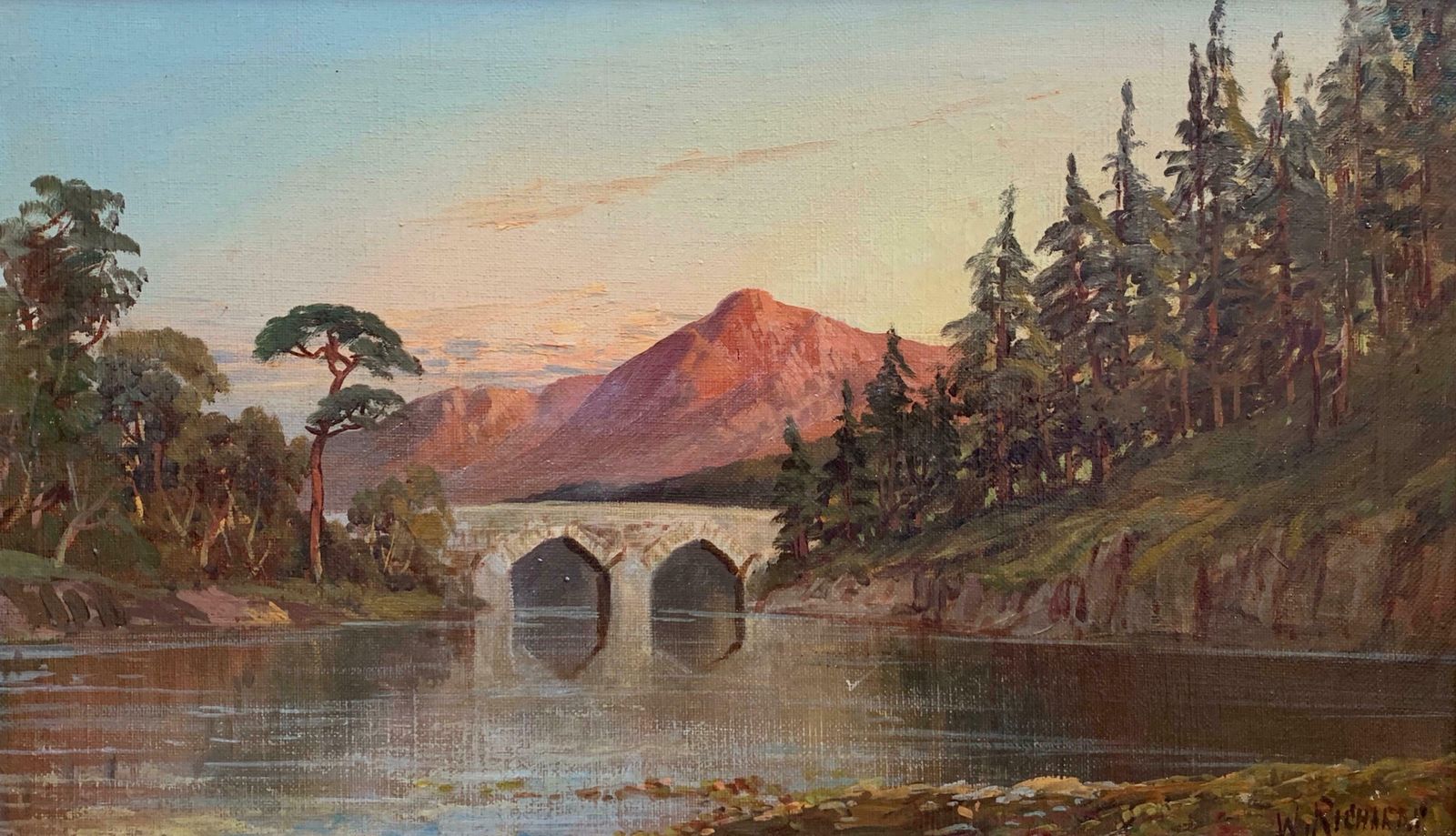 Francis E. Jamiesonantique Scottish Oil Painting Sunset Pitlochry Perthshirec.1930's photo furniture