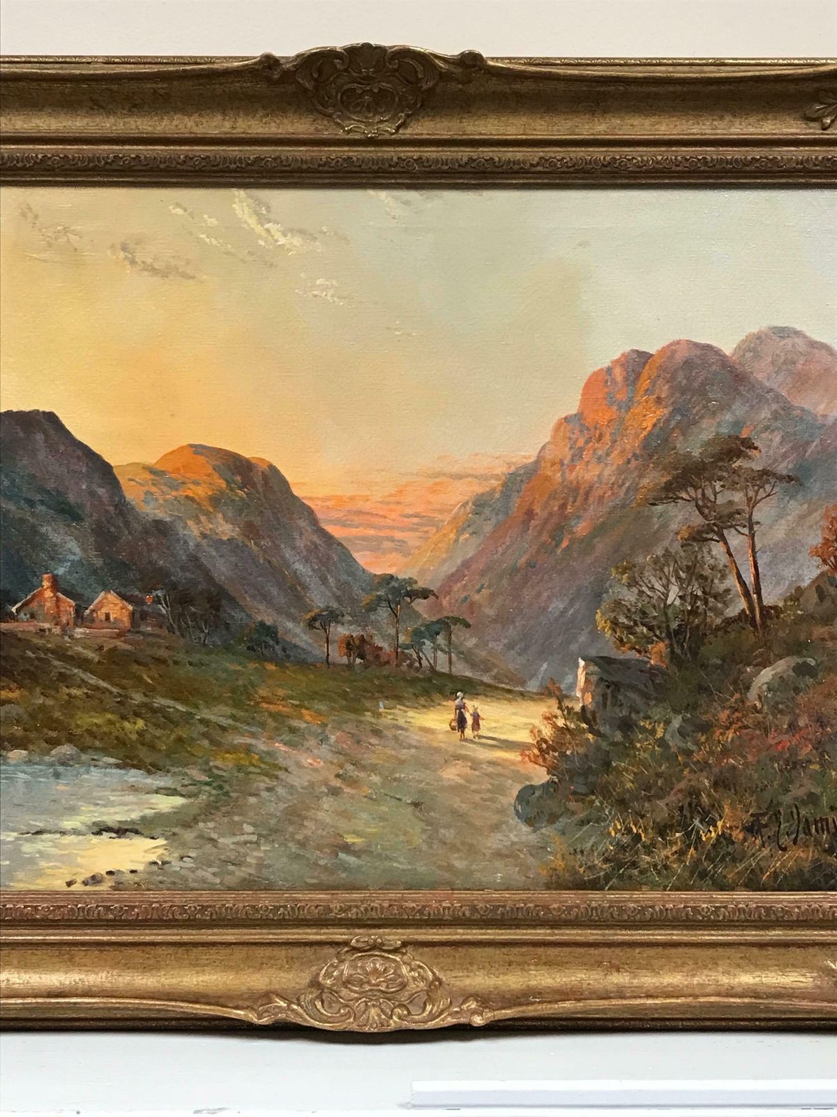 Francis E. Jamiesonromantic Scottish Highlands Antique Oil Painting, Mother & Child Glen Pathway photo 1831.0