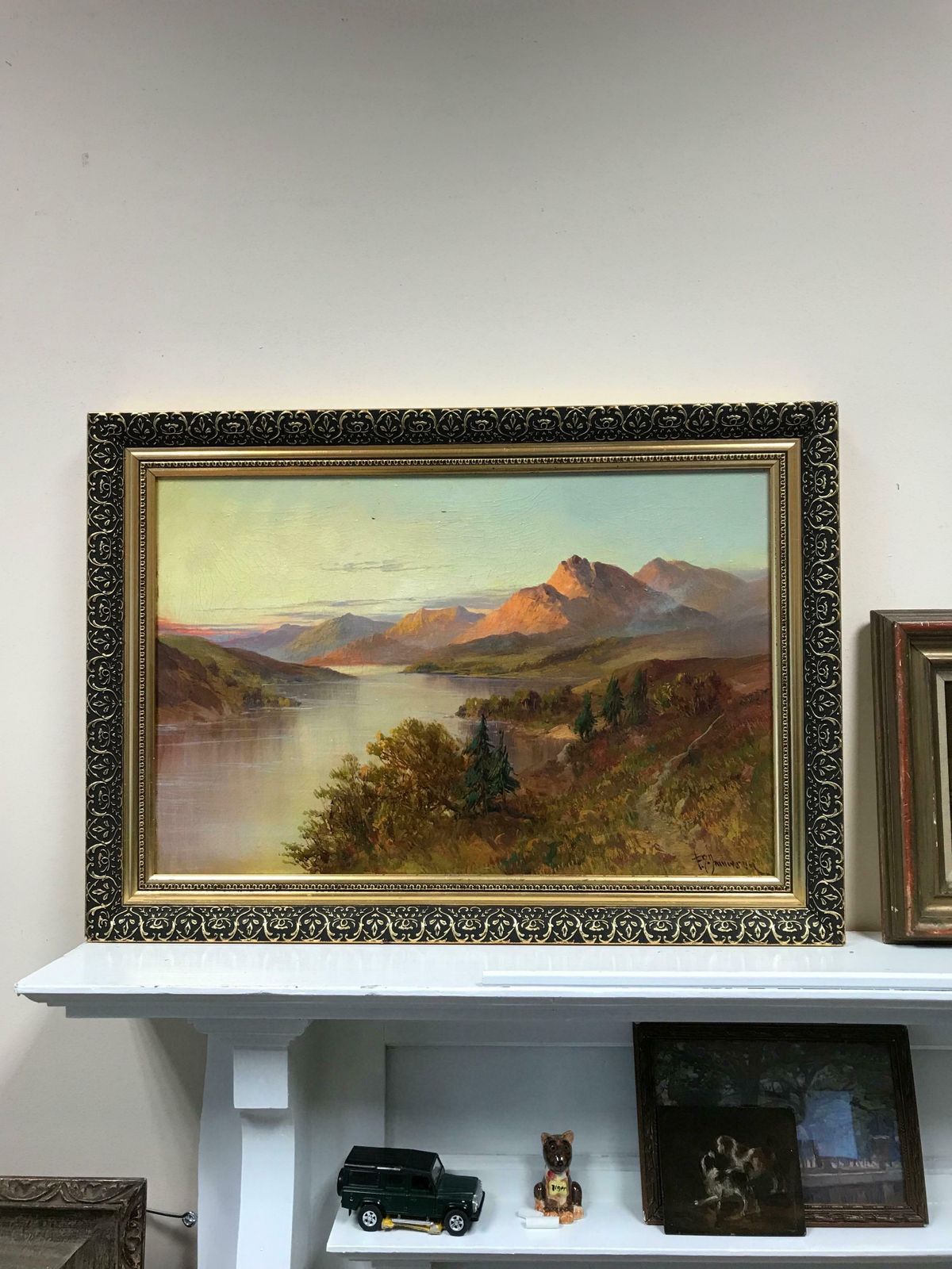 Francis E. Jamiesonscottish Highland Loch At Sunset Signed Antique Oil Painting Beautiful Landscape photo furniture
