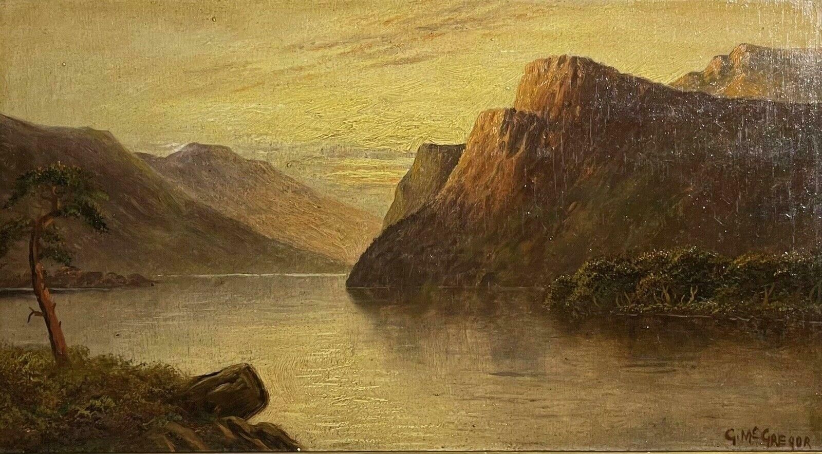 Francis E. Jamiesonsunset Over The Scottish Highland Loch, Signed Antique Oil Painting
