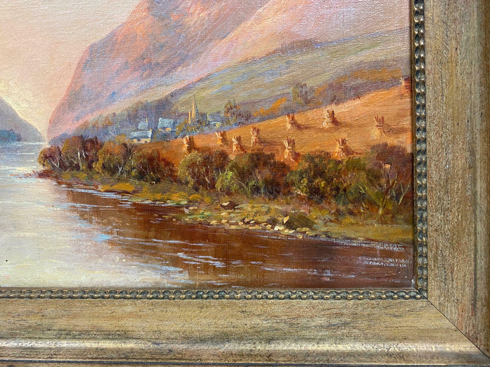 Francis E. Jamiesonantique Scottish Highlands Oil Painting Golden Harvest Field By The River Bankc.1930's photo Art