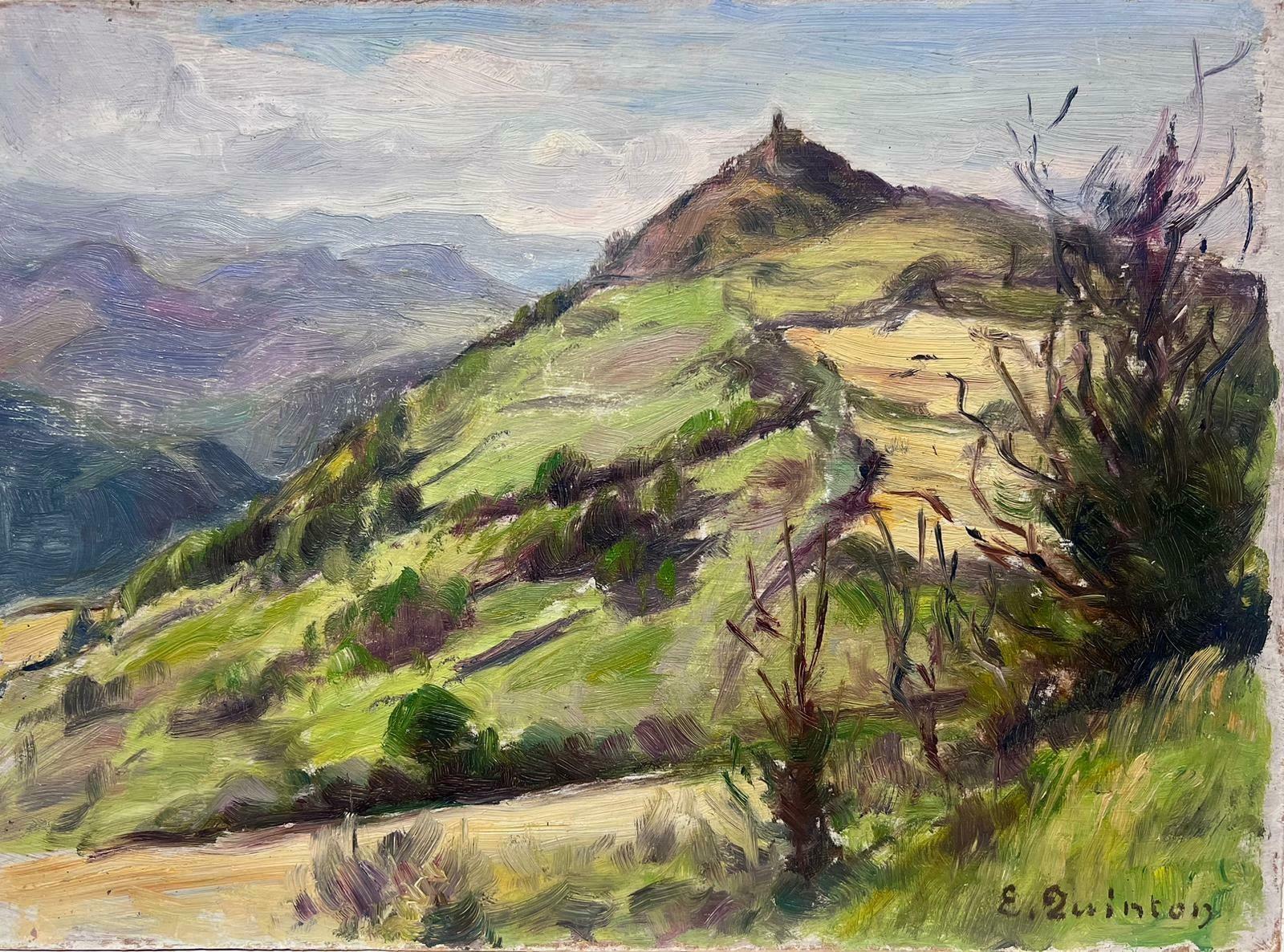 Edmond Quintonfrench Impressionist Signed Oil Painting Church On Top Of Steep Green Hill1930's