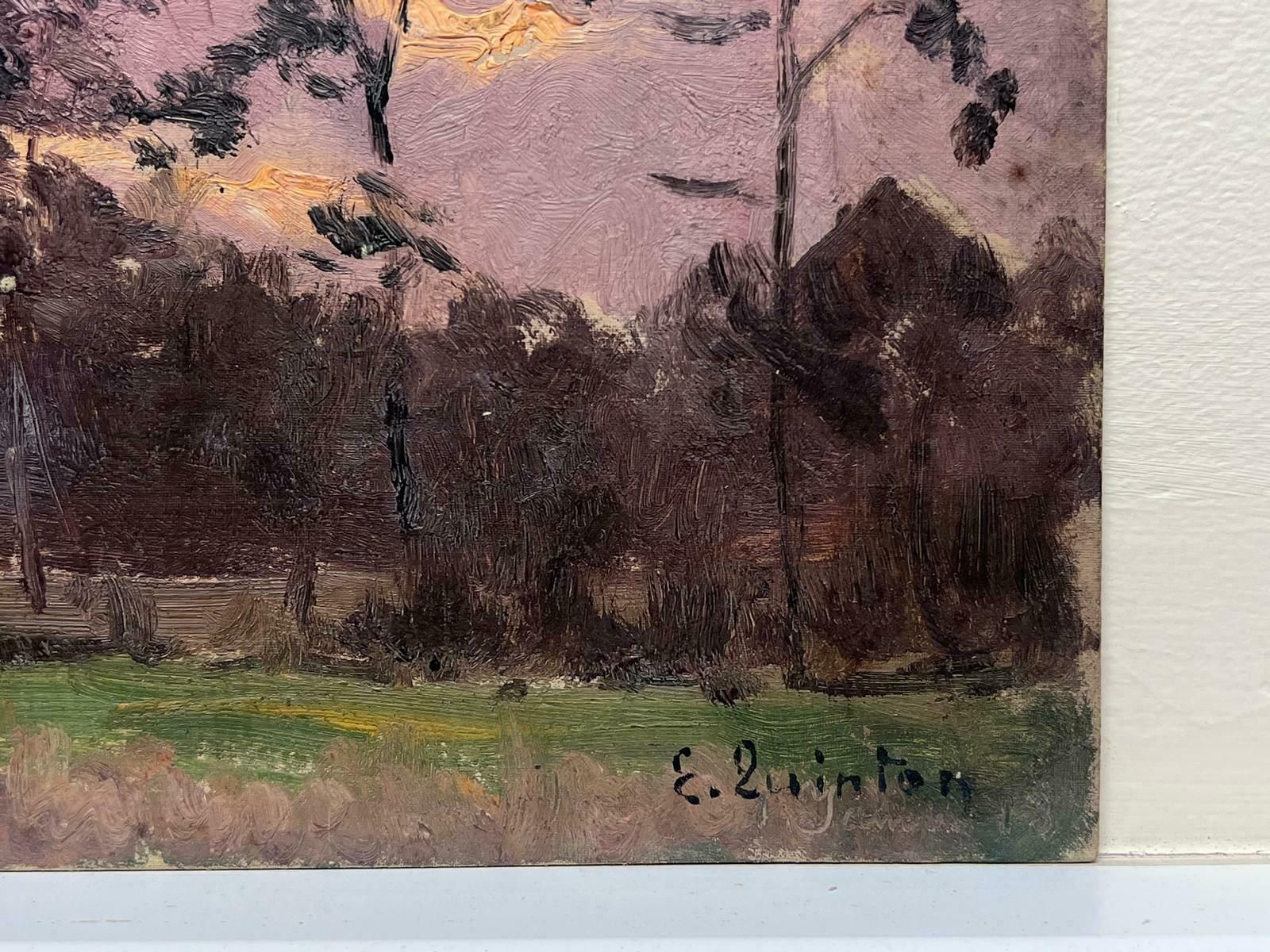 Edmond Quintonfrench Impressionist Signed Oil Painting Purple Cloudy Sky Over Tall Tree's1930's photo furniture