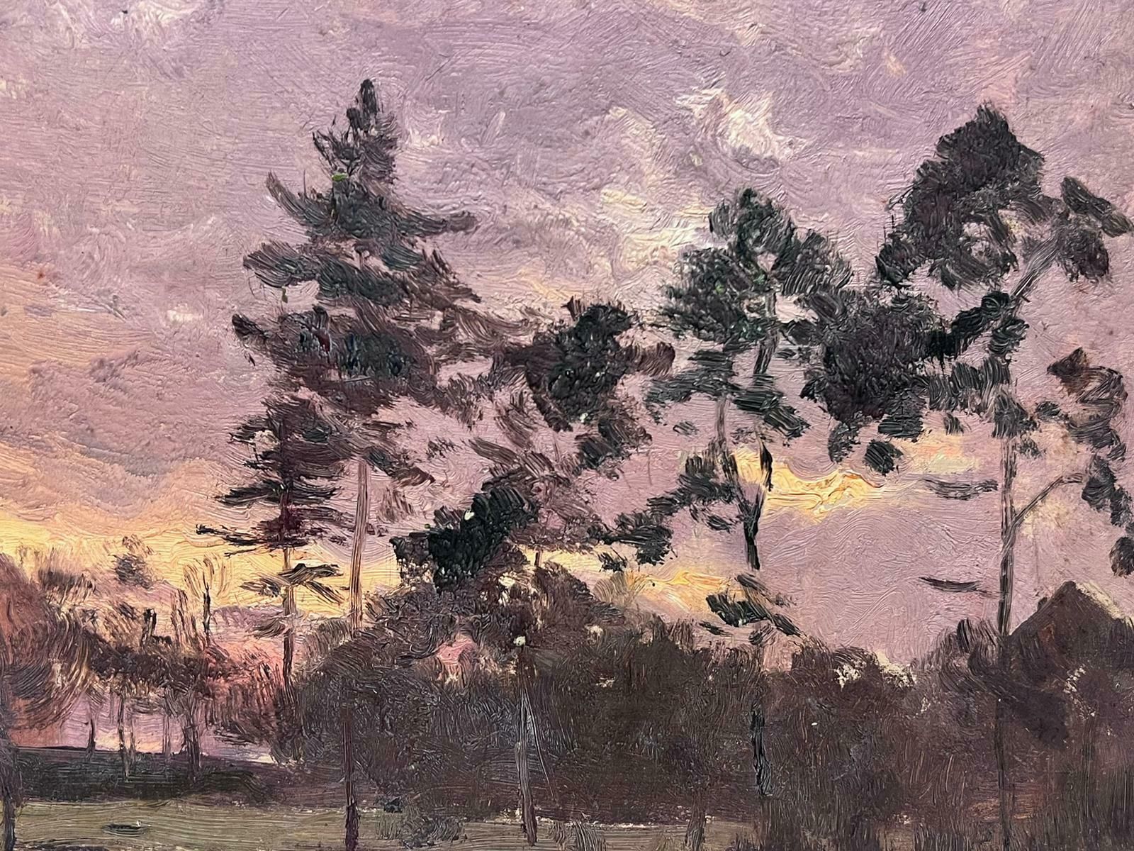 Edmond Quintonfrench Impressionist Signed Oil Painting Purple Cloudy Sky Over Tall Tree's1930's photo Art