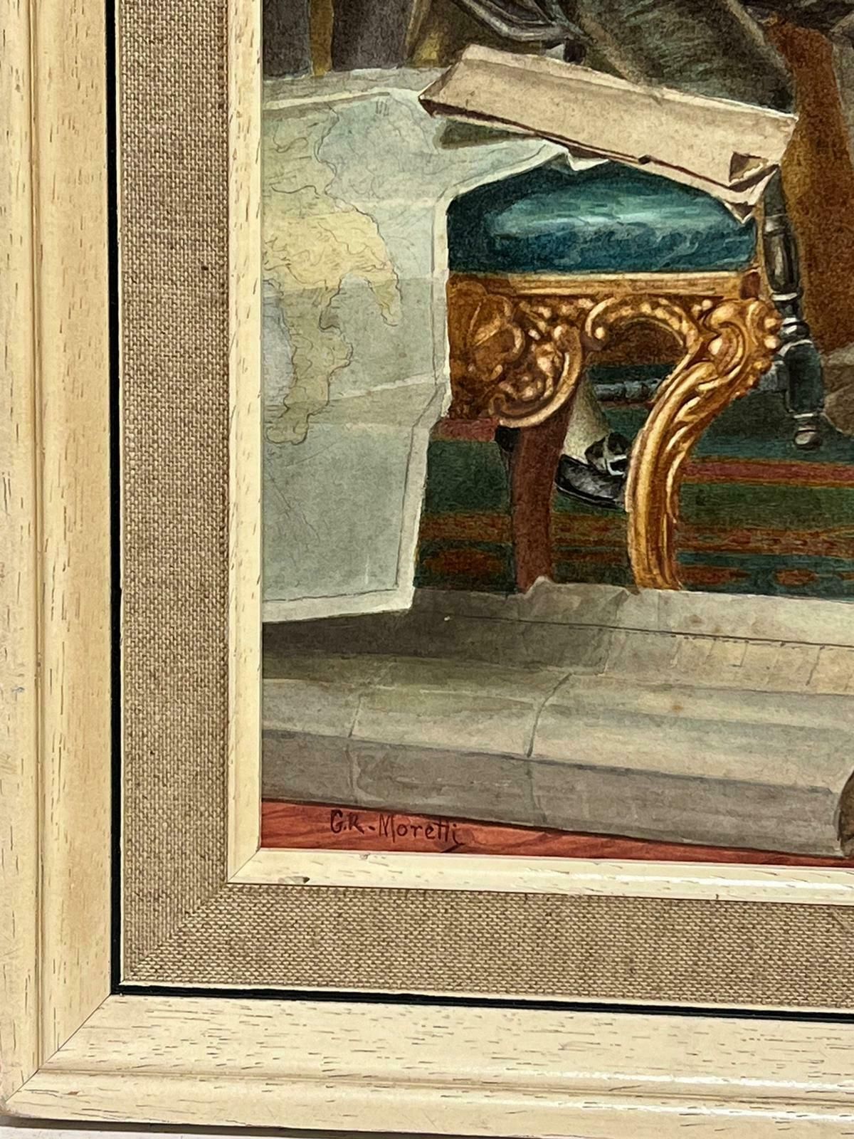 Italian Antiquecardinals & Explorer Discussing Maps Grand Elaborate Interior Antique Painting photo buy