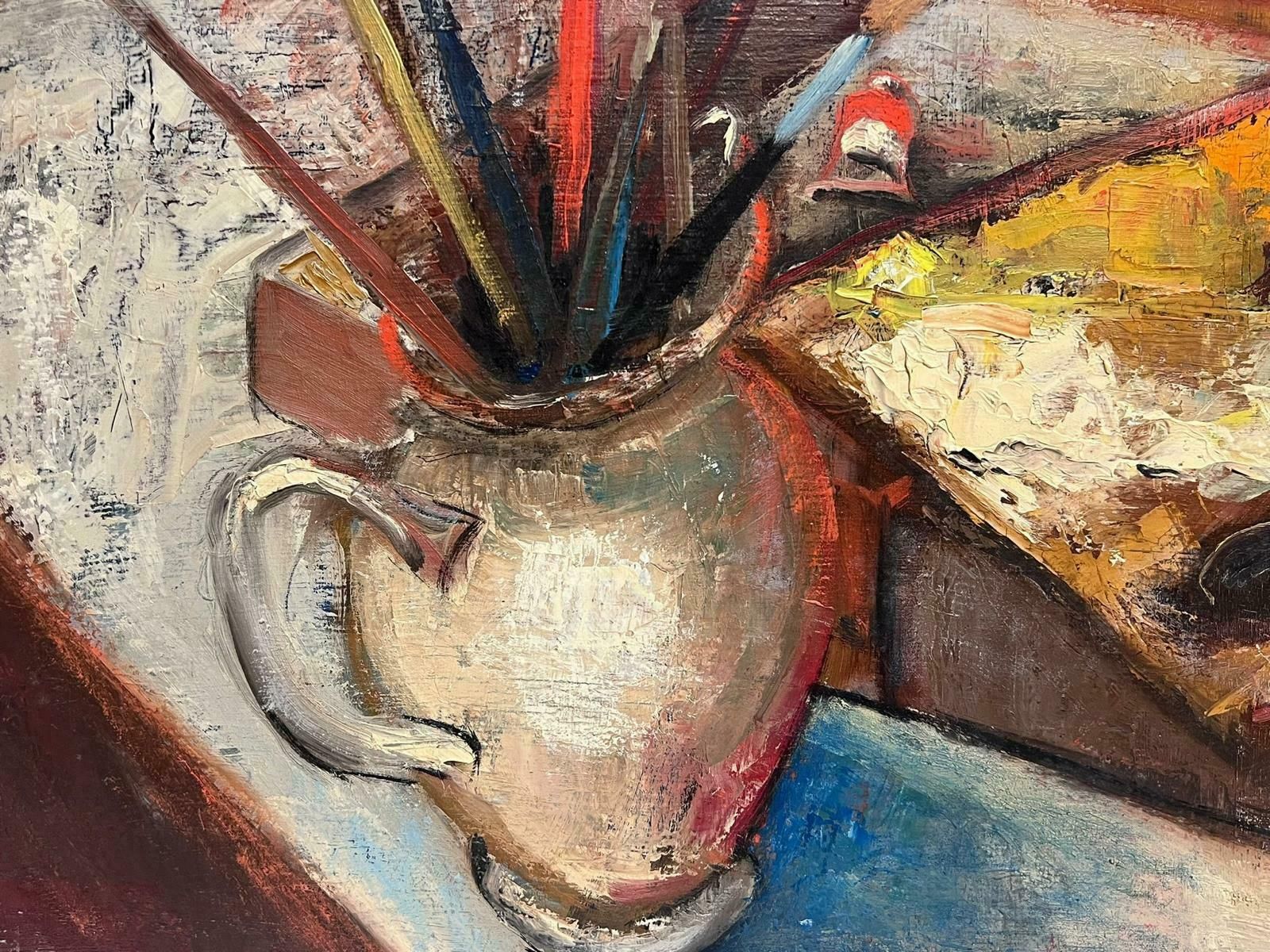 Michel Kritz1940's French Post Impressionist Signed Oil The Artists Studio Palette & Brushes1947 photo vinterior