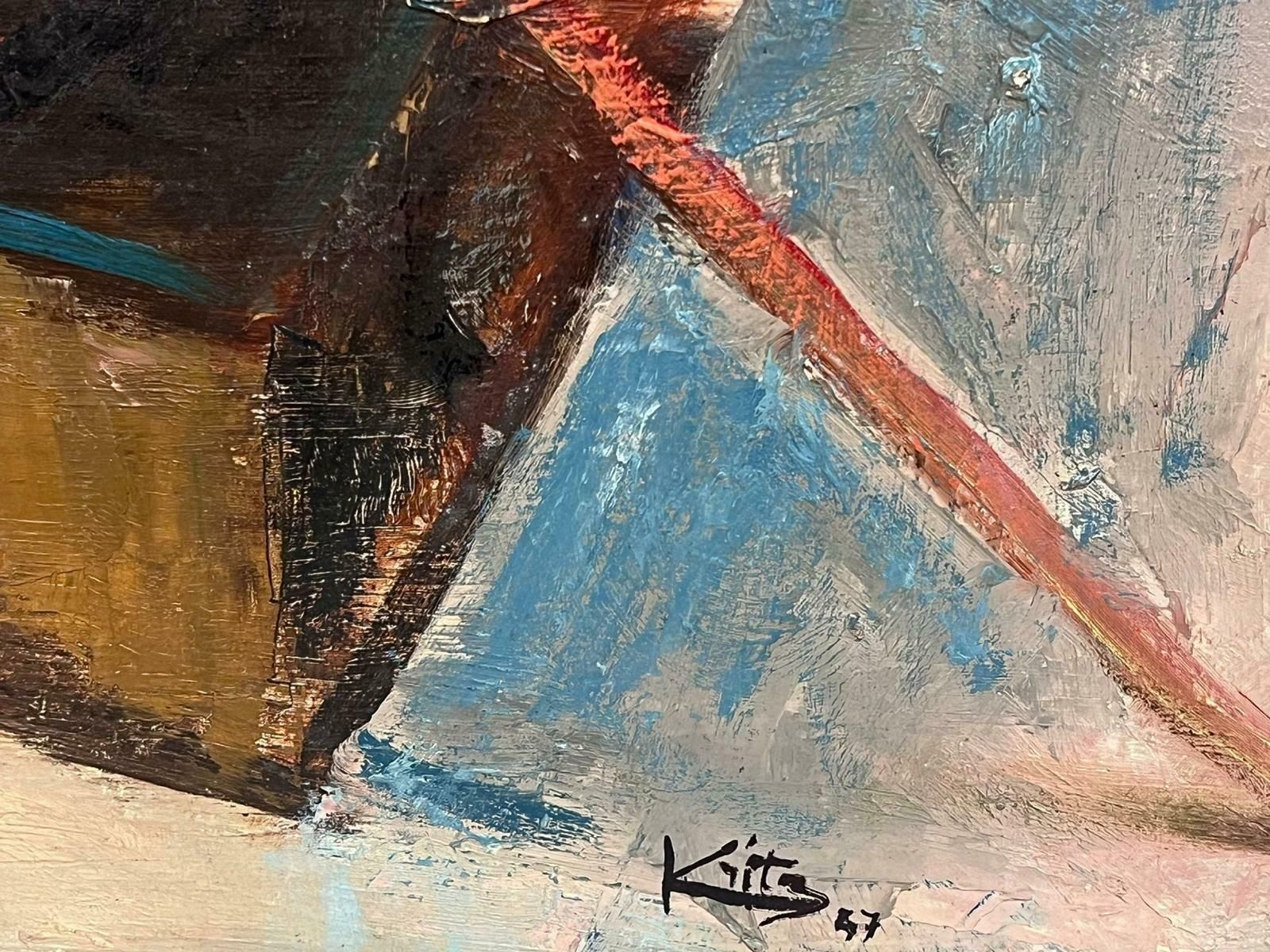 Michel Kritz1940's French Post Impressionist Signed Oil The Artists Studio Palette & Brushes1947 photo vintage