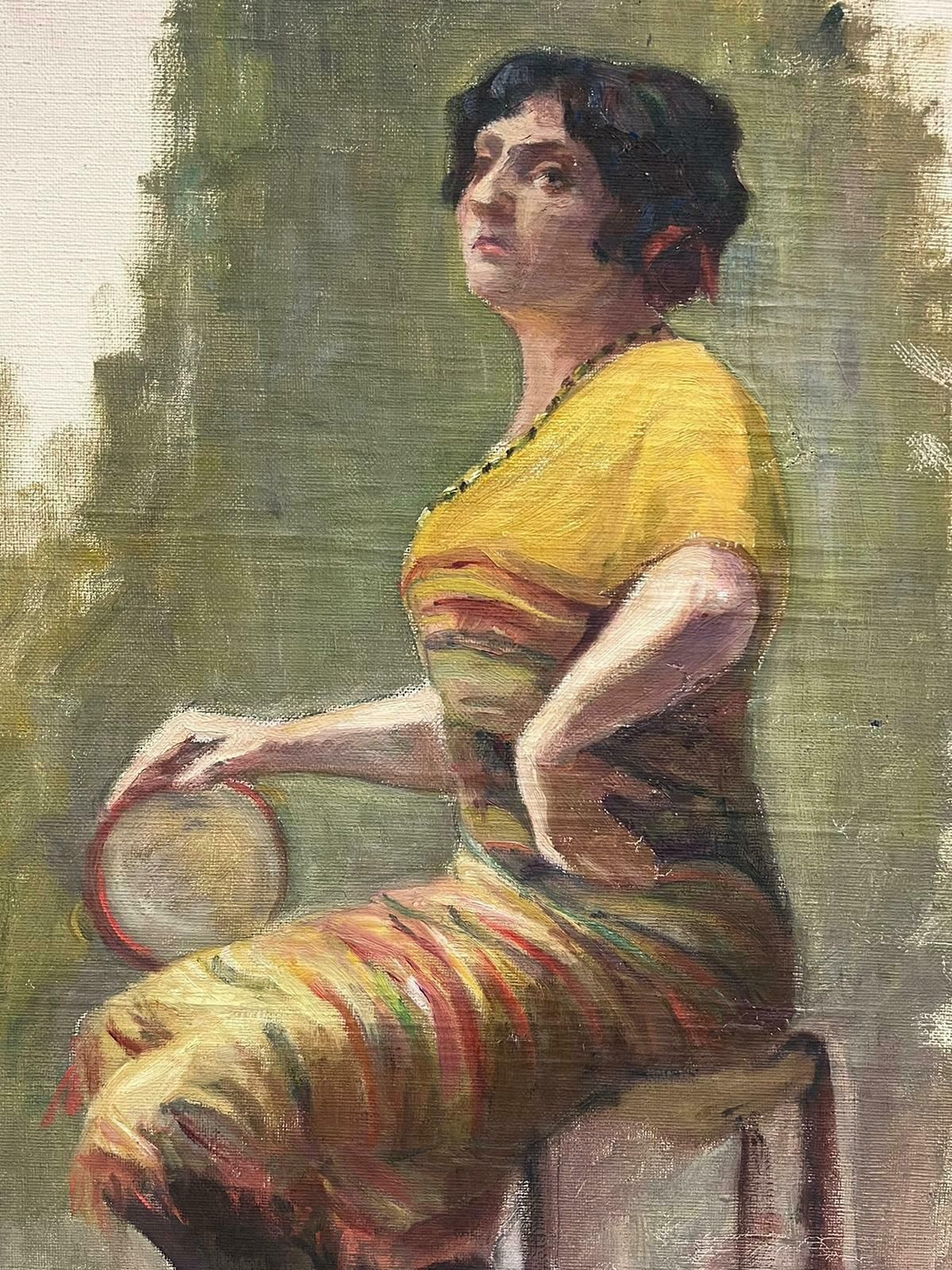 Louise Alix1930's French Impressionist Oil Painting Sketch Portrait Lady With Tambourine1930's photo 816.0