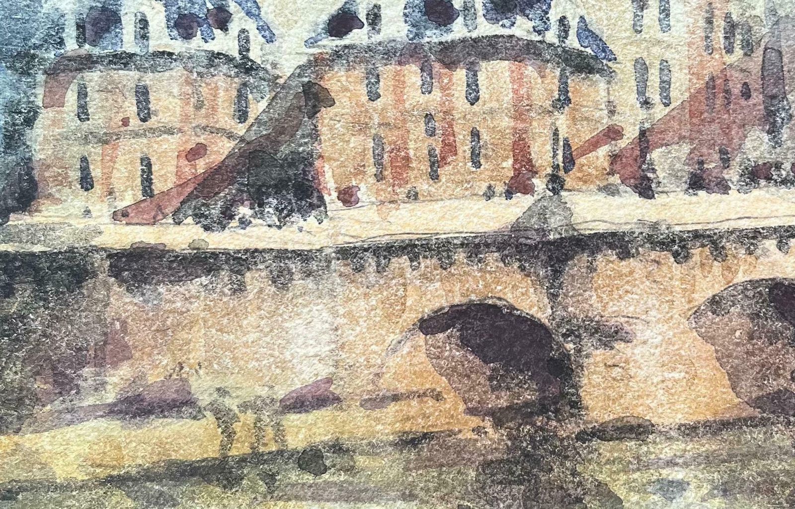 Maurice Mazeiliefrench Impressionist Watercolor Of Parisian Bridge Scene2019 photo 174.0