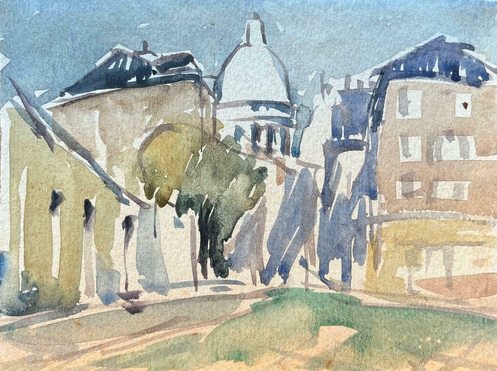 Maurice Mazeiliefrench Impressionist Watercolor Of Street Scene With Sacré Cœur Basilica20th Century