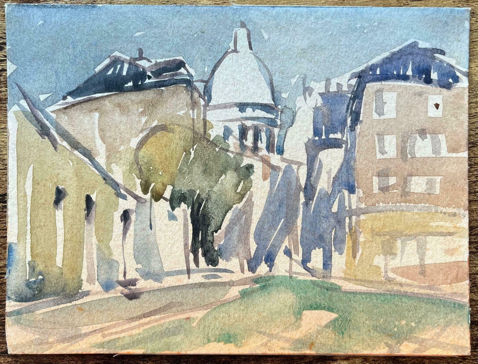 Maurice Mazeiliefrench Impressionist Watercolor Of Street Scene With Sacré Cœur Basilica20th Century photo furniture