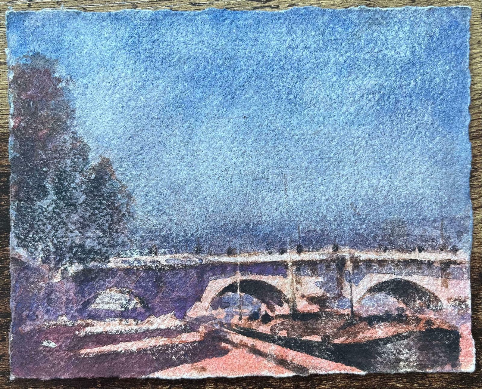 Maurice Mazeiliefrench Impressionist Watercolor Of Bridge In Paris At Dawn20th Century photo furniture