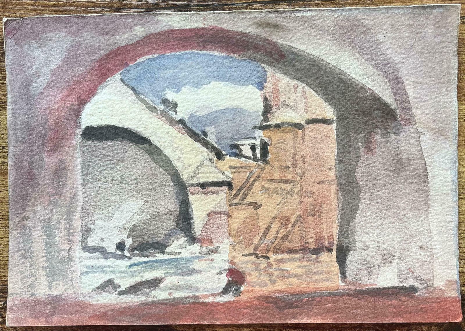 Maurice Mazeiliefrench Impressionist Watercolor Of Parisian Archway View20th Century photo furniture