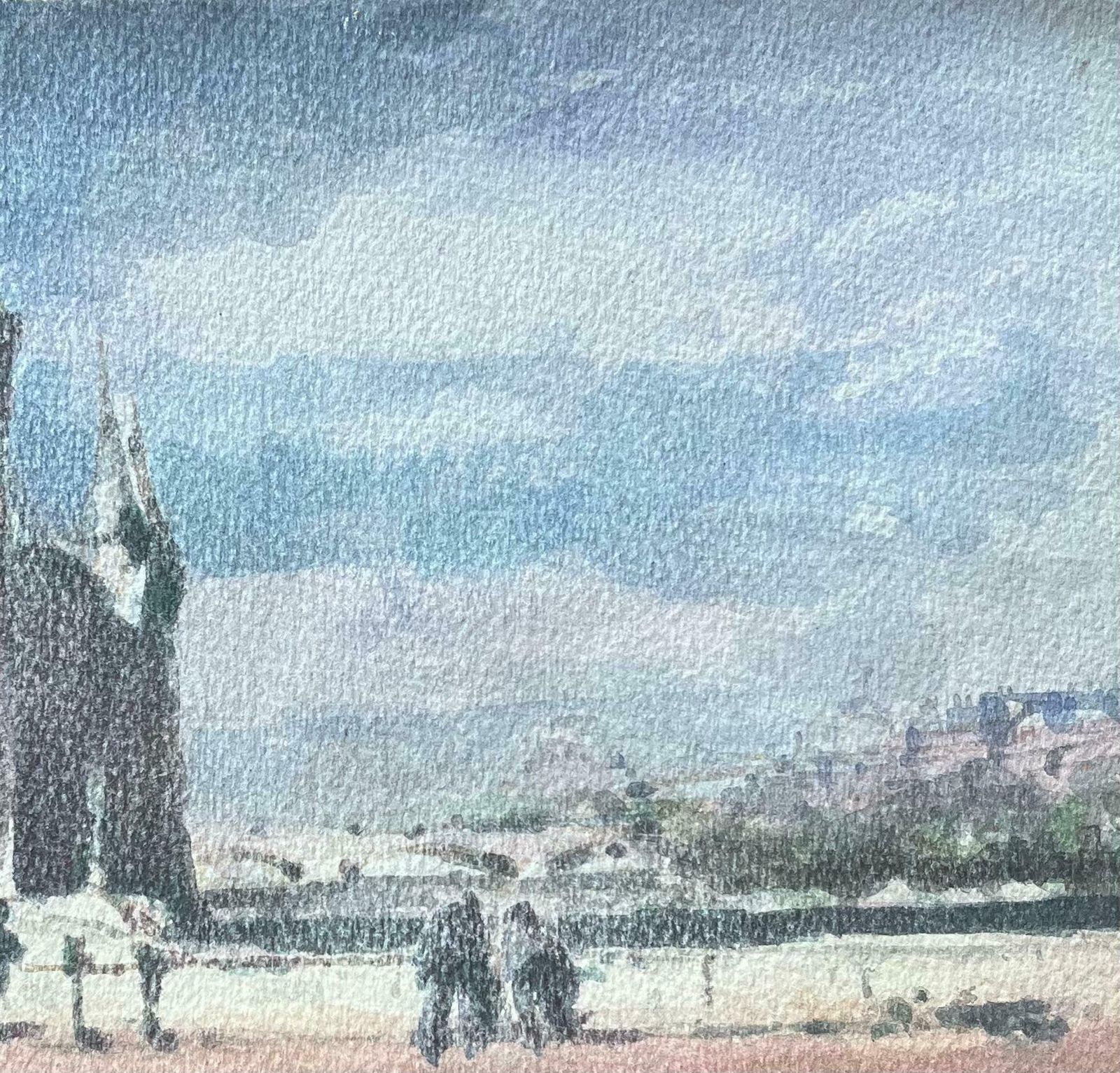 Maurice Mazeiliefrench Impressionist Watercolor Of Towers By The River In Paris20th Century photo 195.0
