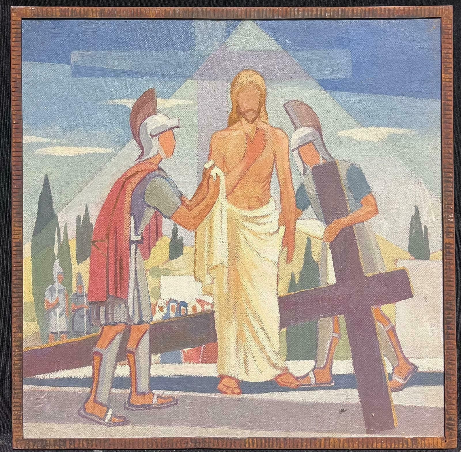 Jean Laforgue1950's French Cubist/ Modernist Oil Painting One Of The Stations Of The Cross 1950's photo furniture