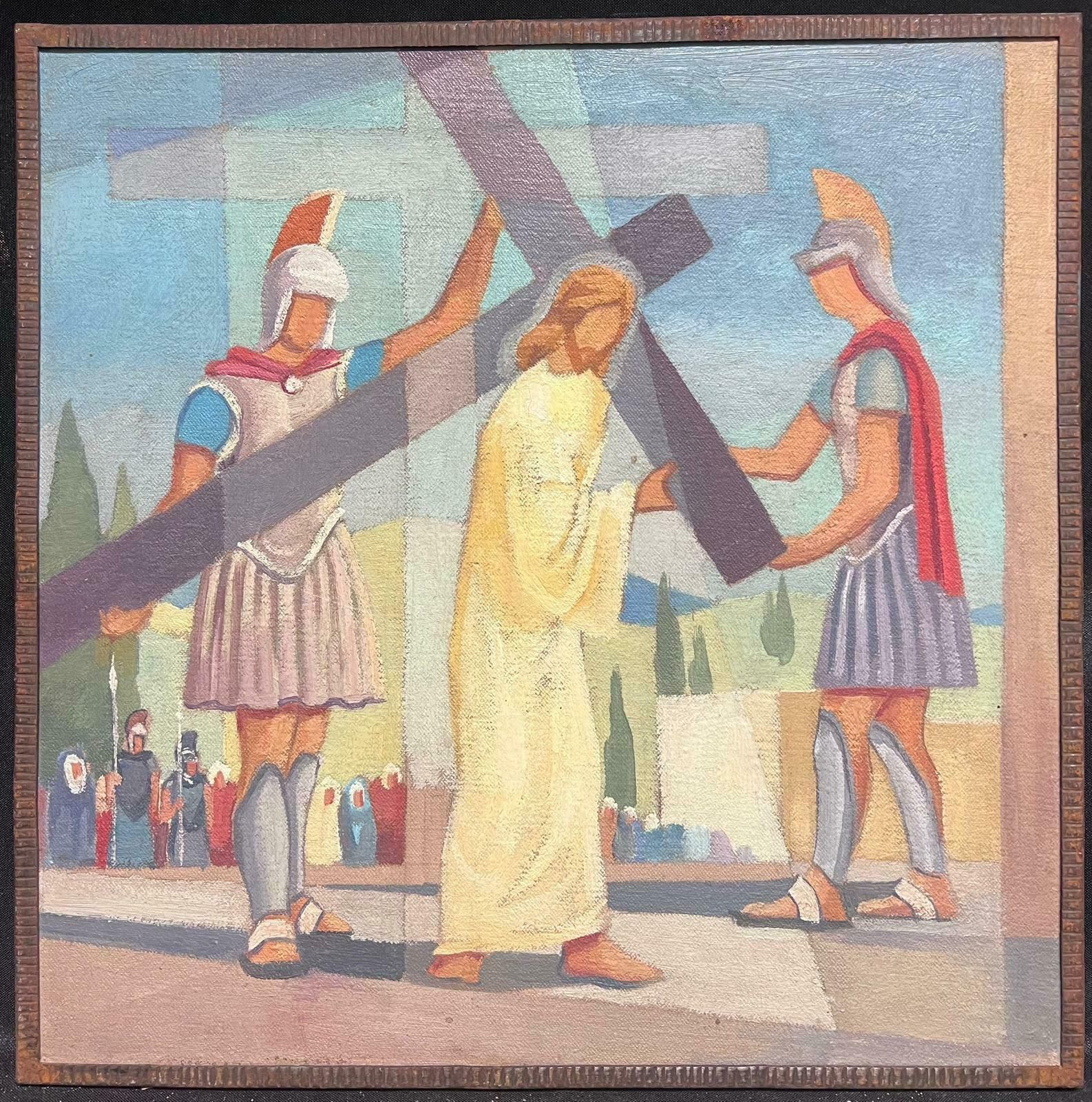 Jean Laforgue1950's French Cubist/ Modernist Oil Painting One Of The Stations Of The Cross 1950's photo furniture