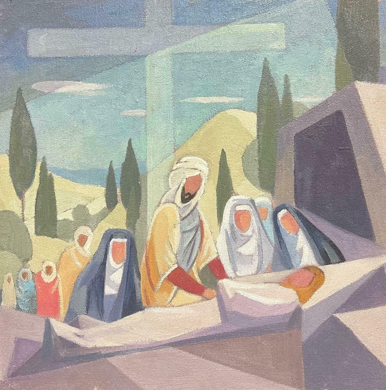 Jean Laforgue1950's French Cubist/ Modernist Oil Painting One Of The Stations Of The Cross 1950's