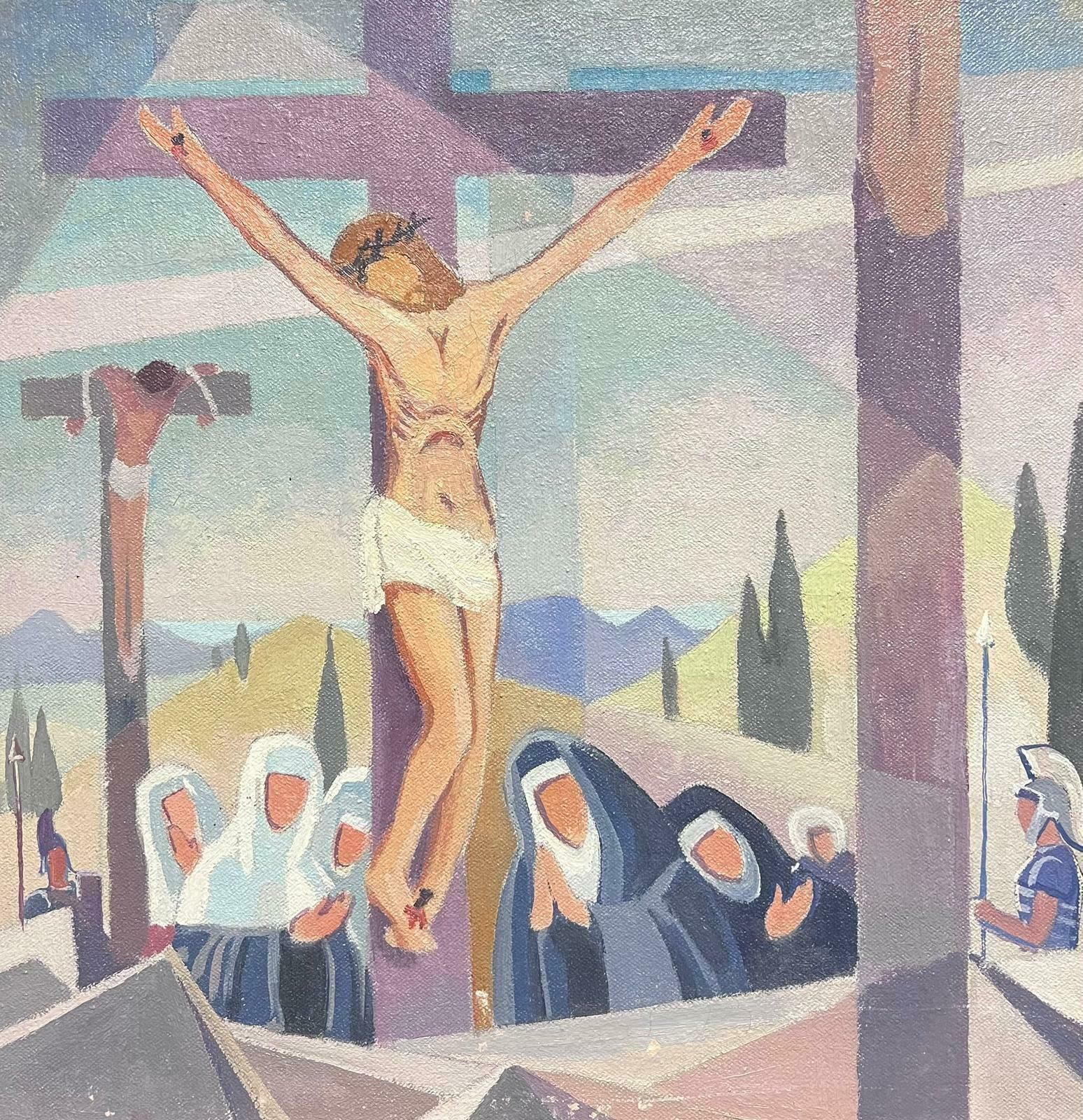 Jean Laforgue1950's French Cubist/ Modernist Oil Painting One Of The Stations Of The Cross 1950's
