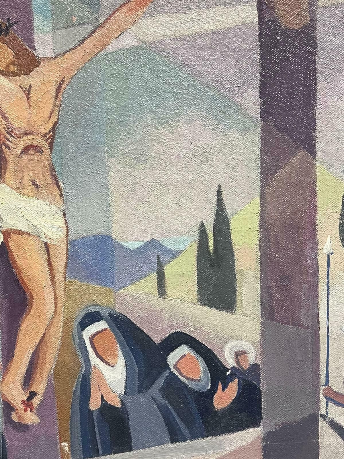 Jean Laforgue1950's French Cubist/ Modernist Oil Painting One Of The Stations Of The Cross 1950's photo Art