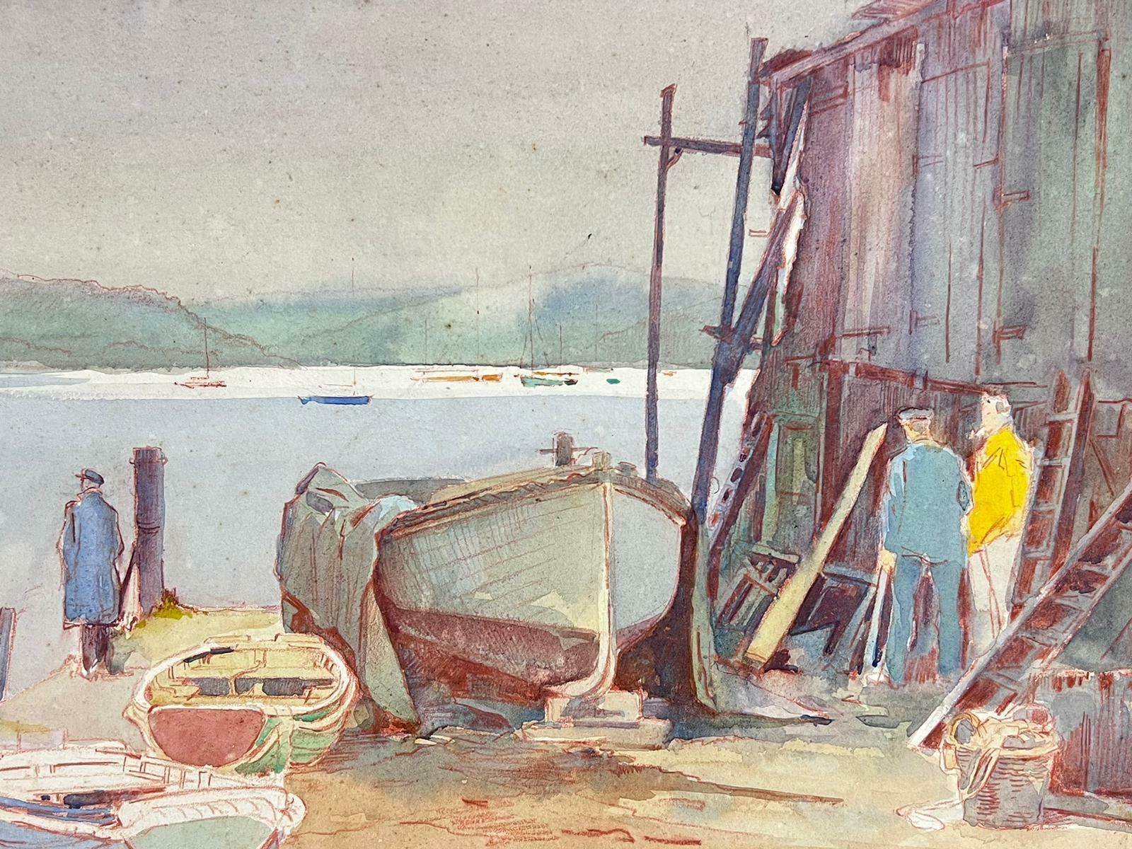 Frank Duffieldbritish Mid 20th Century Impressionist Painting Prepping The Rowing Boats Mid 20th Century photo for sale