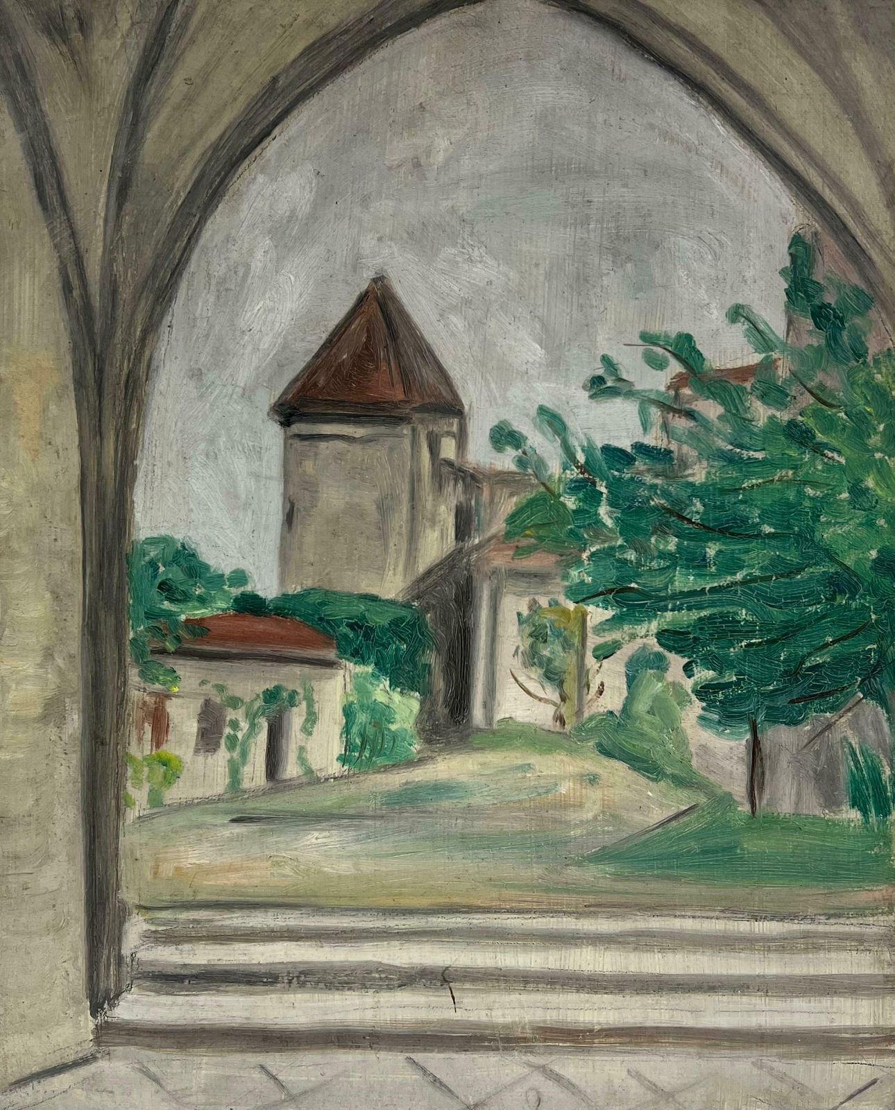Simone Forge1930's French Impressionist View Through Archway To Tower And Garden19th Century
