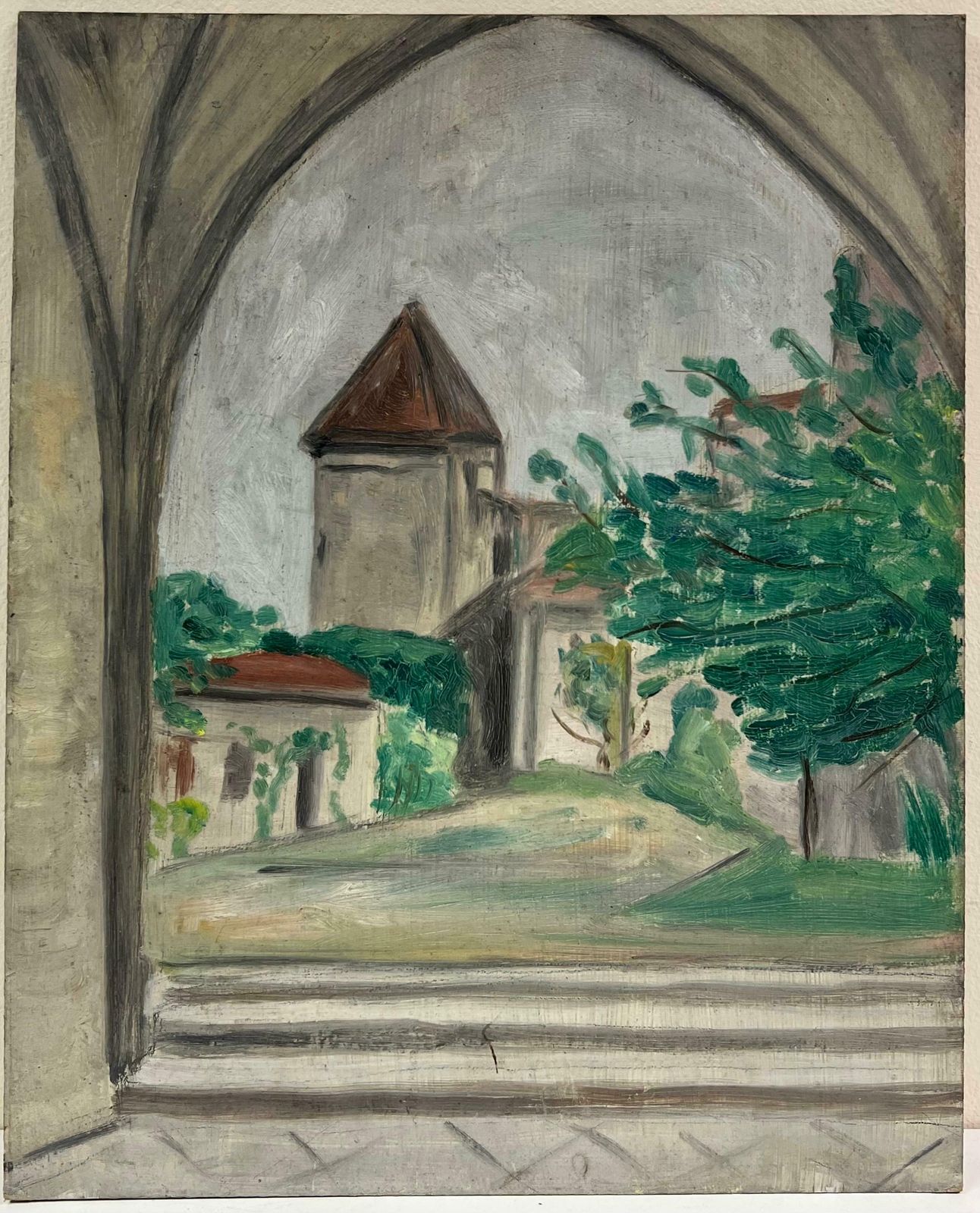 Simone Forge1930's French Impressionist View Through Archway To Tower And Garden19th Century photo furniture