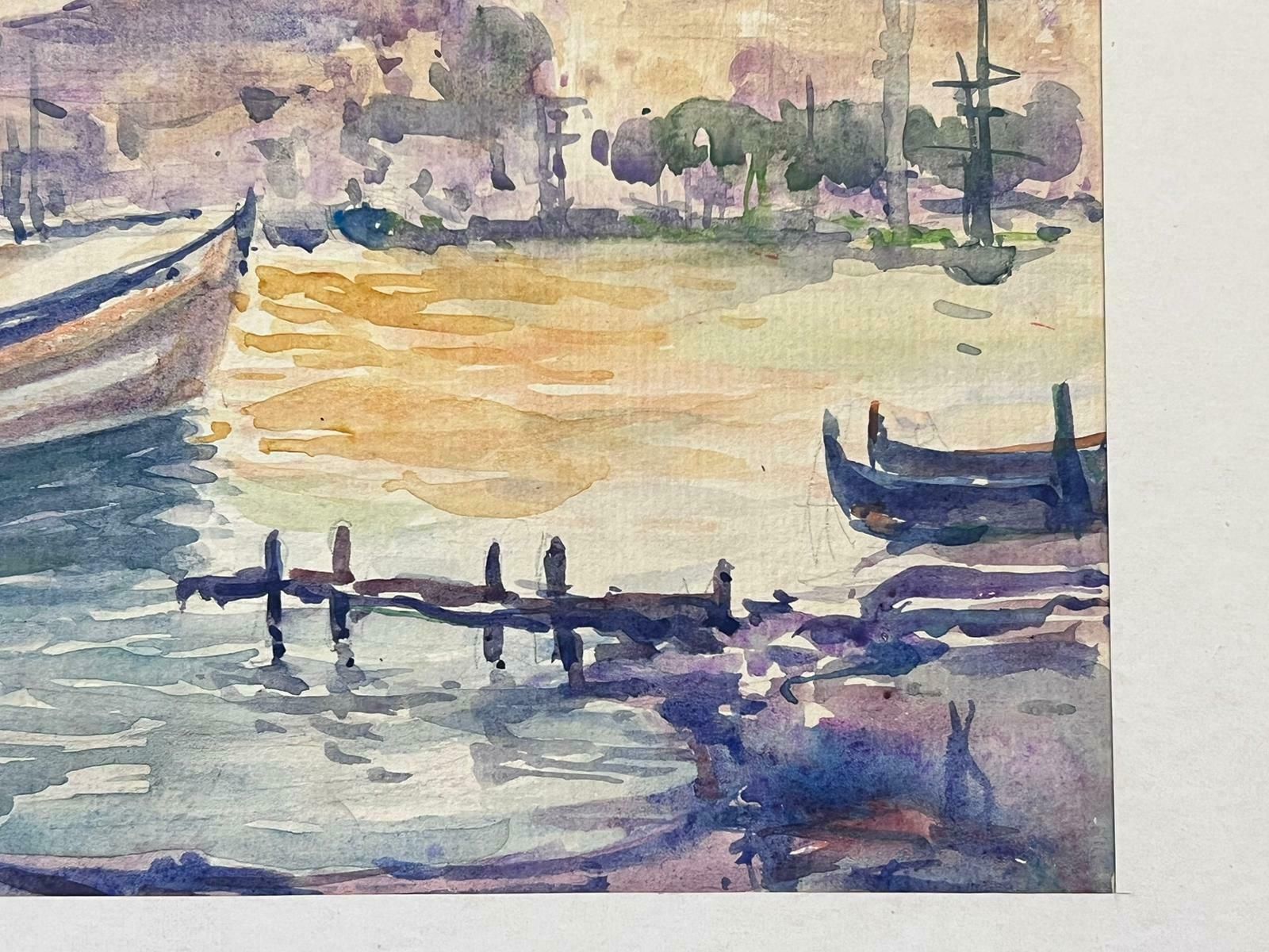 Jean Laforguemid 20th Century French Post Impressionist Painting Pastel Colour Boat Dock photo for sale