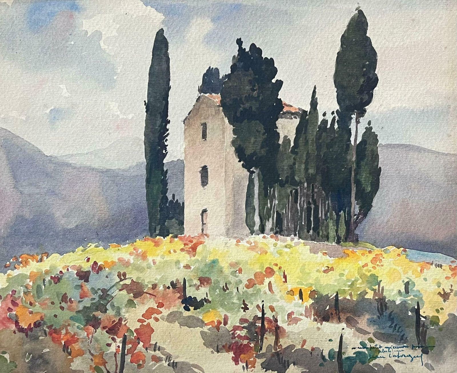 Jean Laforguemid 20th Century French Post Impressionist Signed Painting Provence Chateau