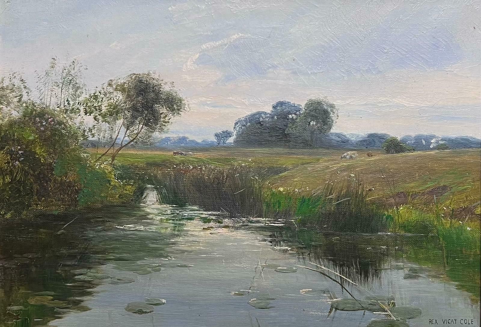 Rex Vicat Coleantique Victorian English Signed Oil Tranquil River Landscape Quiet Pastures1899 photo furniture