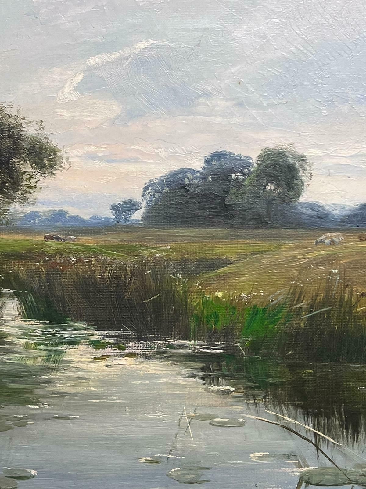 Rex Vicat Coleantique Victorian English Signed Oil Tranquil River Landscape Quiet Pastures1899 photo for sale