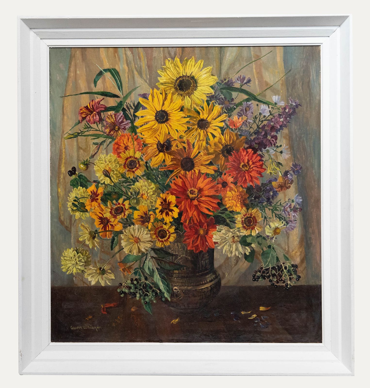 Gwen Whicker (1900 1966) Framed Mid 20th Century Oil, Late Summer Flowers