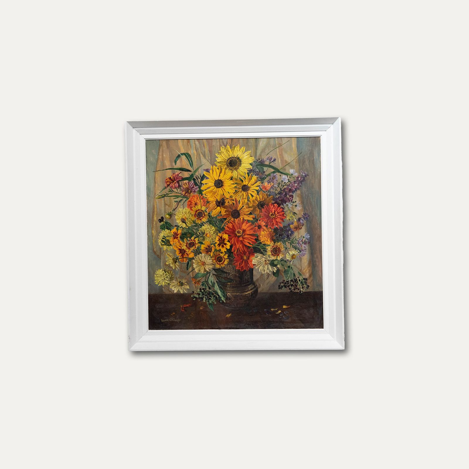 Gwen Whicker (1900 1966) Framed Mid 20th Century Oil, Late Summer Flowers photo buy