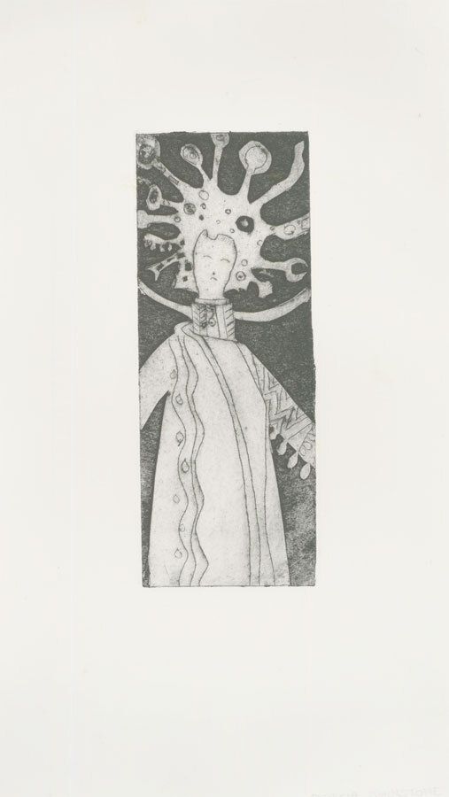 Patricia Johnstone (1944 2023) Contemporary Etching, Futuristic Being photo furniture