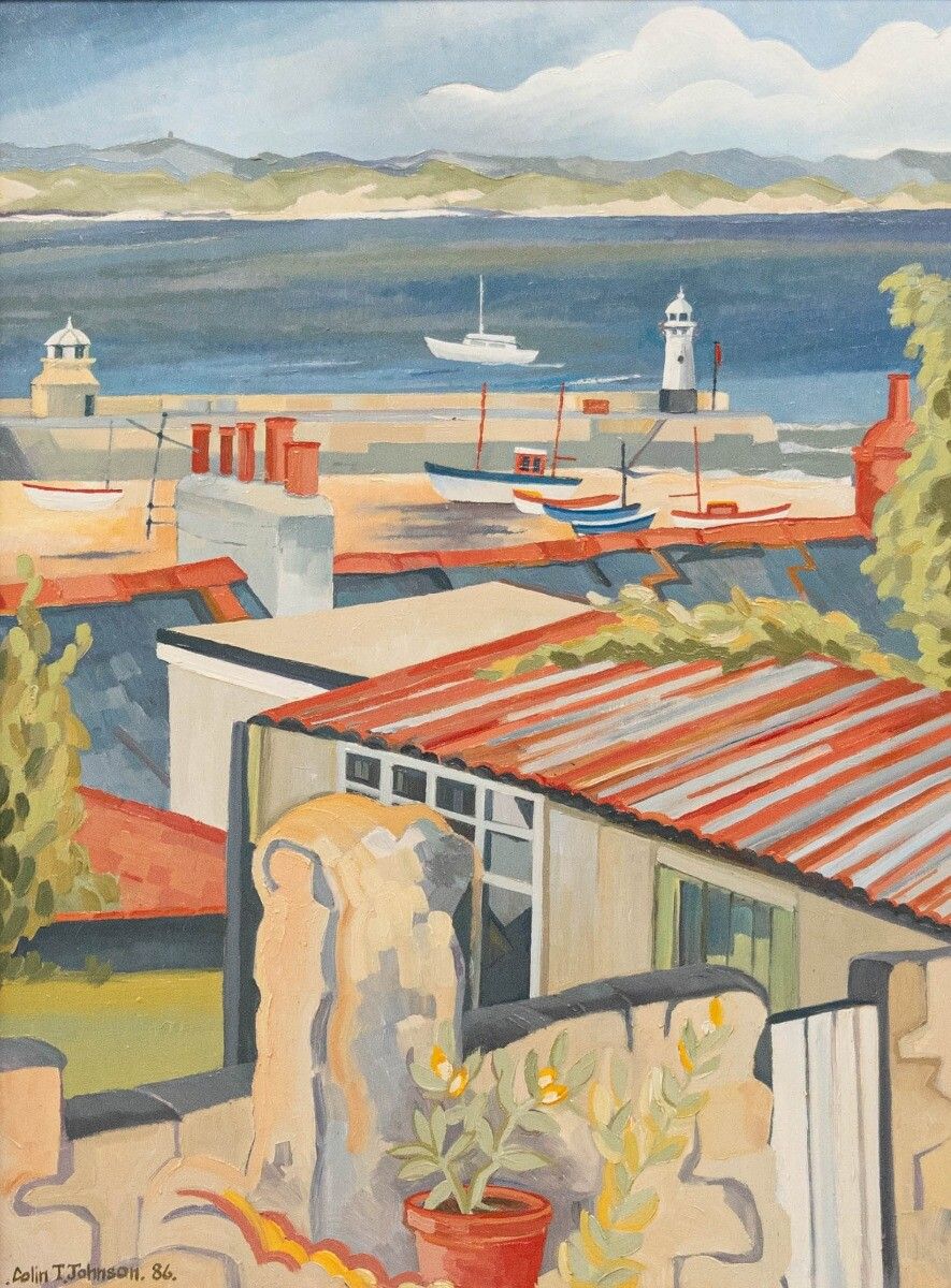 Colin Trevor Johnson (B.1942) Framed Oil, Overlooking Smeaton's Pier, St Ives photo furniture